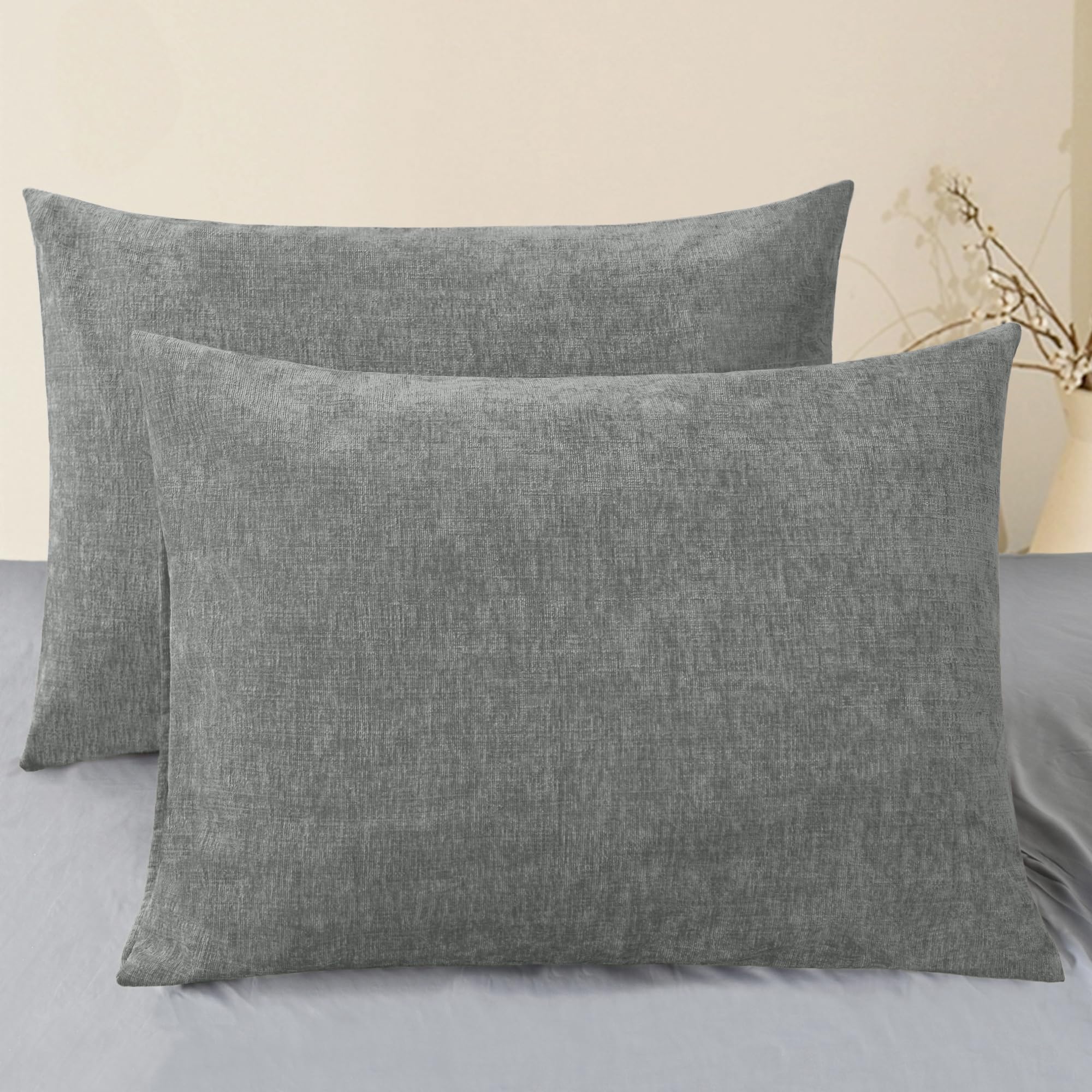 CaliTime Throw Pillow Covers Decorative 20 X 26 Inches Pack of 2 Cozy Chenille Standard Pillow Shams Cases for Couch Sofa Bed Living Room Home Living Coral