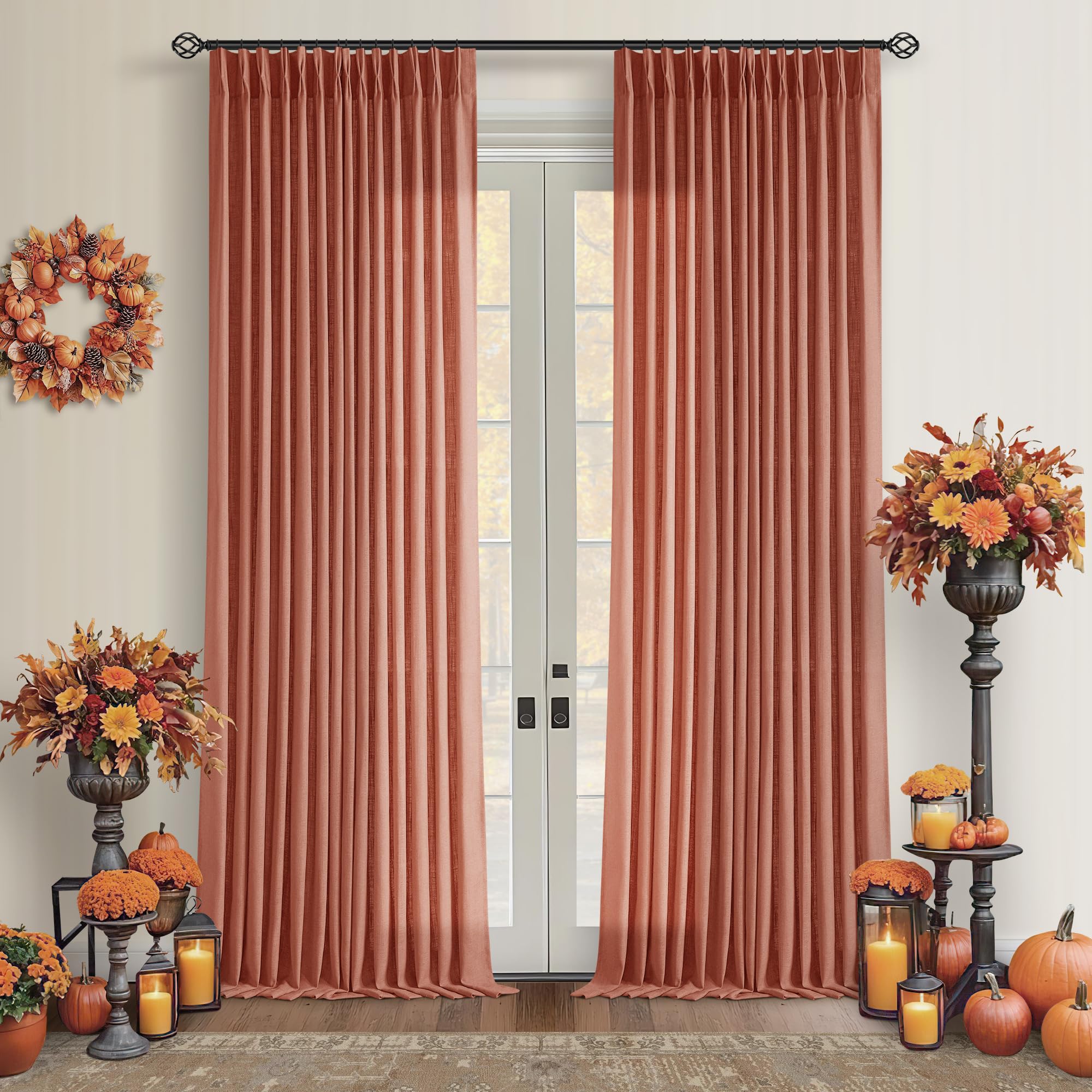 Natural Pinch Pleated Linen Curtains 84 Inch Length 2 Panels for Living Room Bedroom Textured Cream Ivory Birch Semi Sheer Boho Neutral Back Tab Pinch Pleat Hooks Rings Window Curtain 84 Inches Long