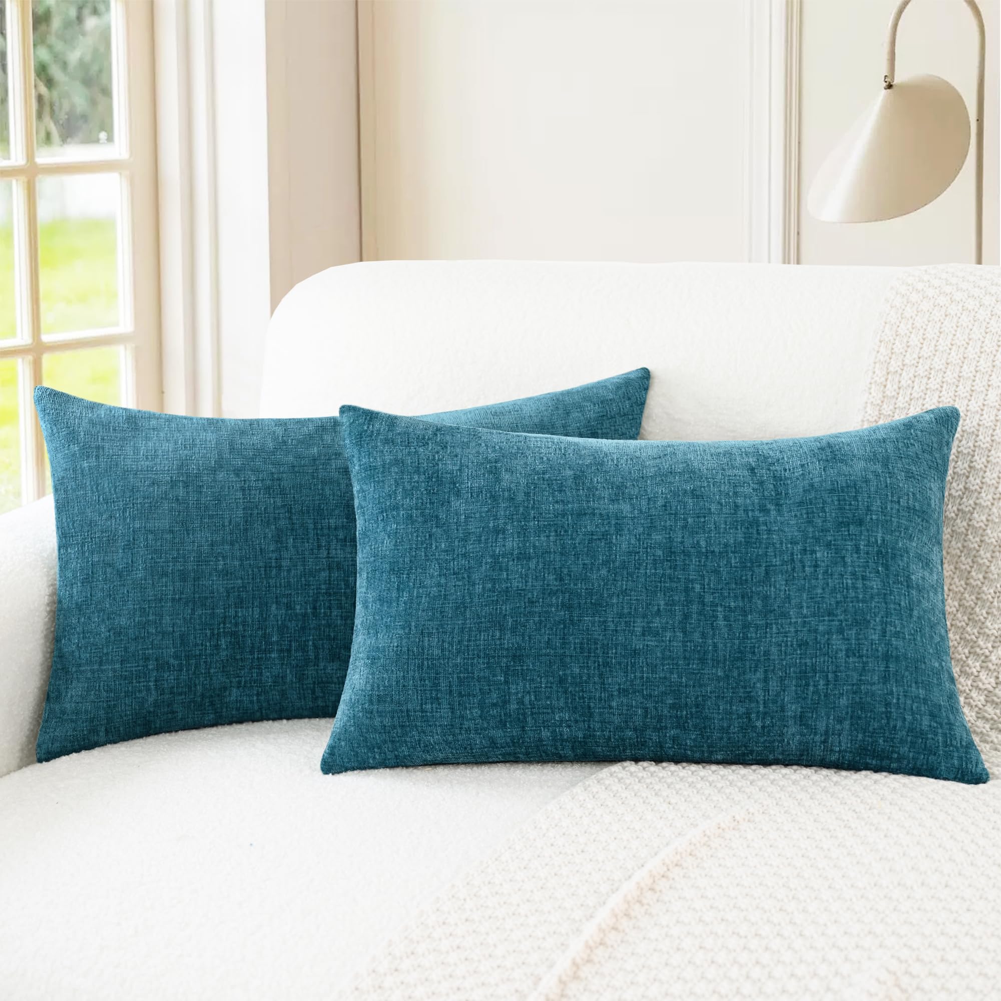 CaliTime Throw Pillow Covers Decorative 20 X 26 Inches Pack of 2 Cozy Chenille Standard Pillow Shams Cases for Couch Sofa Bed Living Room Home Living Coral