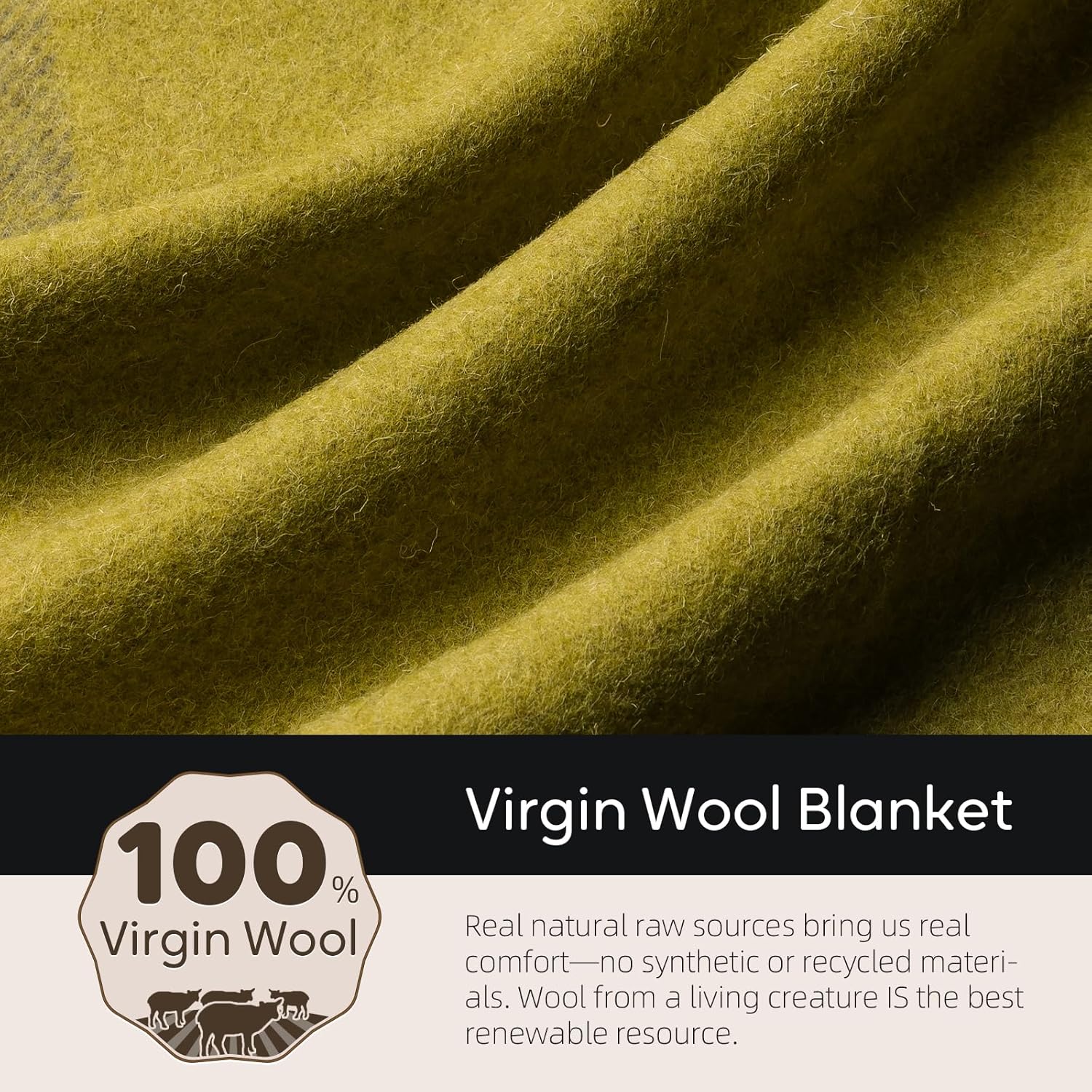 Molithe 100% Wool Blanket, 62" x 86", Warm, Thick, Washable, Military Wool Blanket, Great for Camping, Outdoors, Sporting Events, Survival Kits