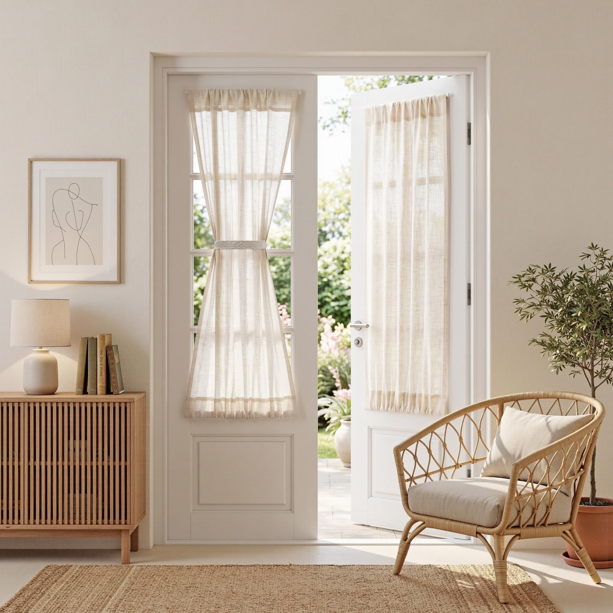 MYSKY HOME Cotton Curtains for Living Room Farmhouse Semi Sheer Light Filtering for Windows, Linen Look Texture Soft Modern Decor Country Style, 50" x 84", Light Oatmeal, 2 Panels