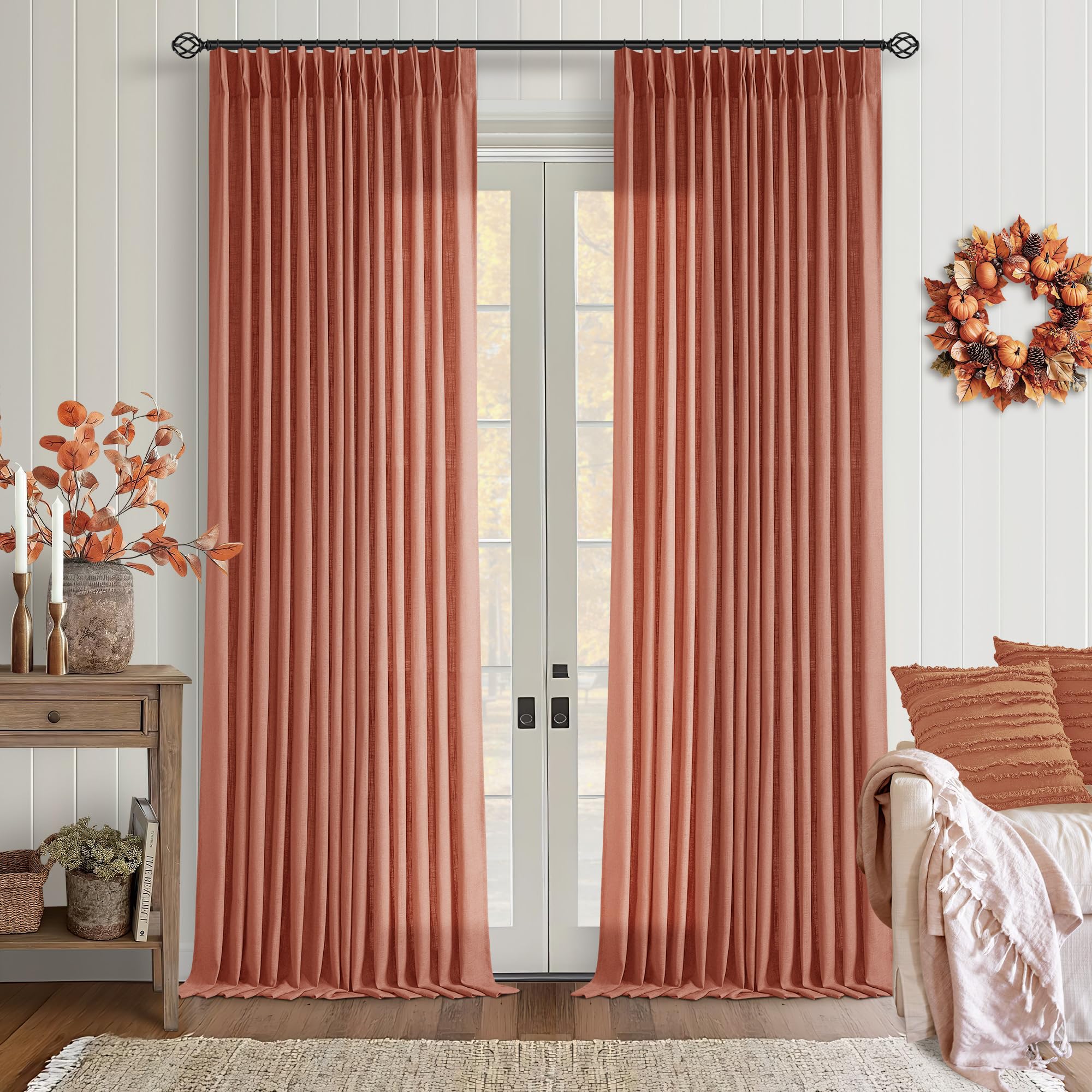Natural Pinch Pleated Linen Curtains 84 Inch Length 2 Panels for Living Room Bedroom Textured Cream Ivory Birch Semi Sheer Boho Neutral Back Tab Pinch Pleat Hooks Rings Window Curtain 84 Inches Long