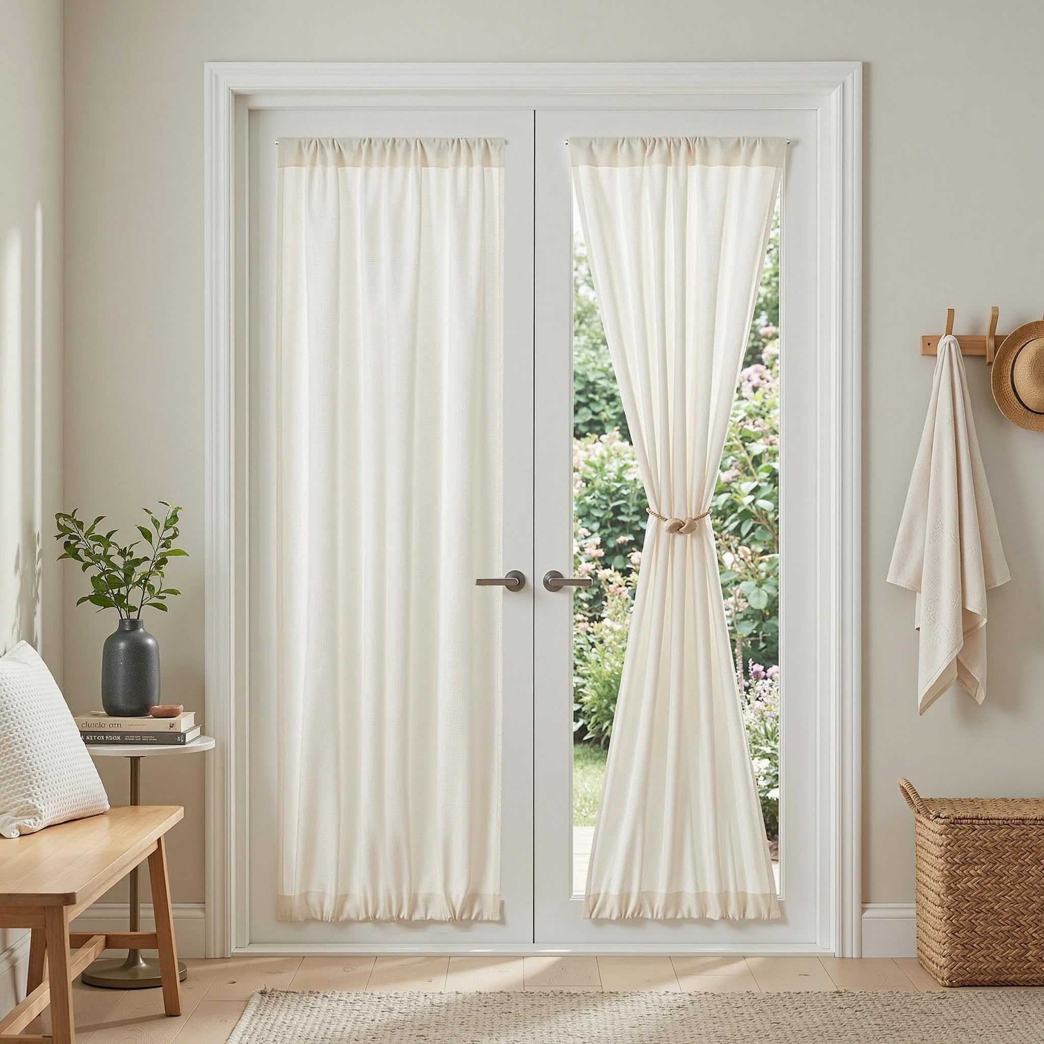 MYSKY HOME Cotton Curtains for Living Room Farmhouse Semi Sheer Light Filtering for Windows, Linen Look Texture Soft Modern Decor Country Style, 50" x 84", Light Oatmeal, 2 Panels