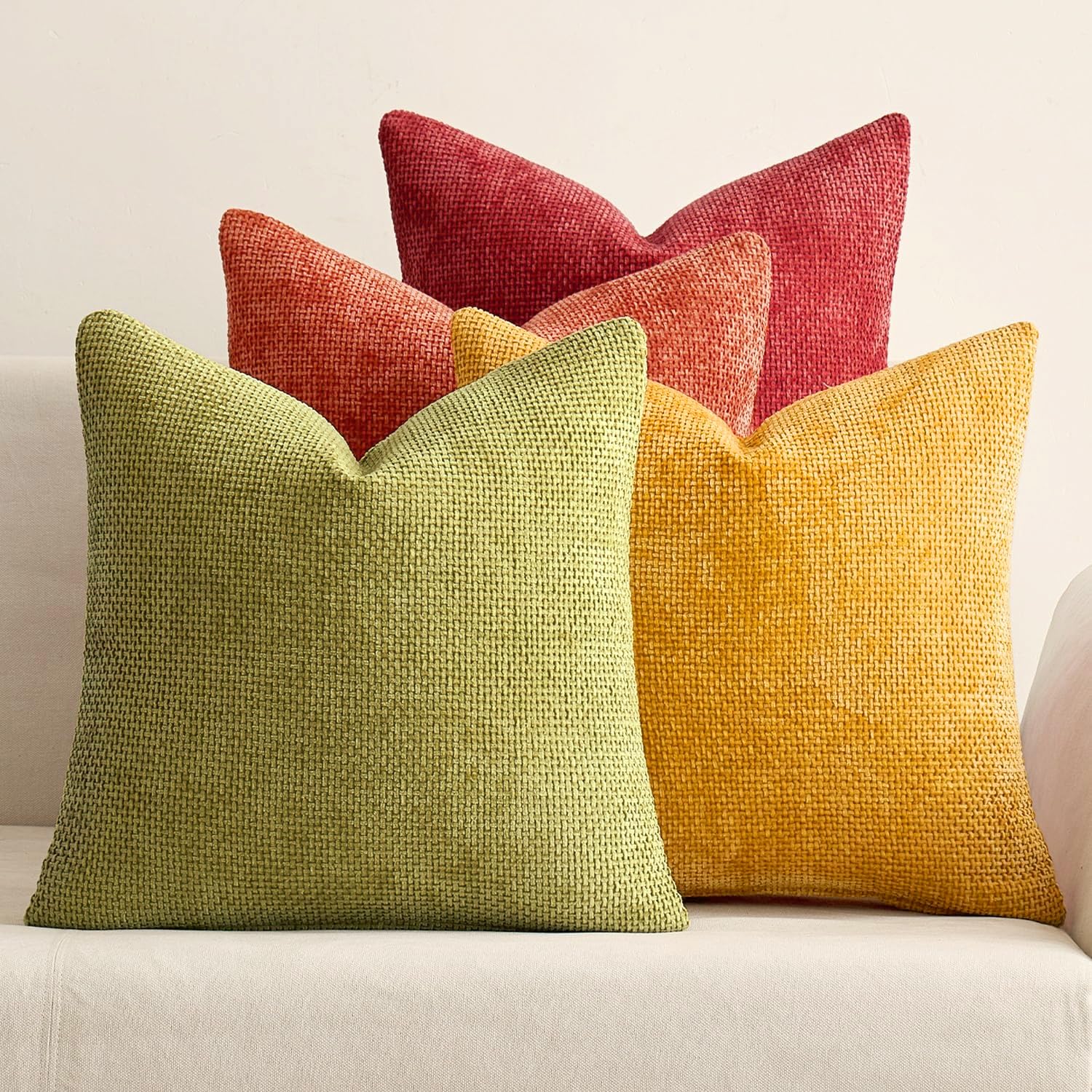 MIULEE Pack of 4 Couch Throw Pillow Covers 18x18 Inch Cream Soft Decorative Chenille Pillow Covers Farmhouse Accent Cushion Covers for Boho Spring Home Decor Sofa Bedroom Living Room