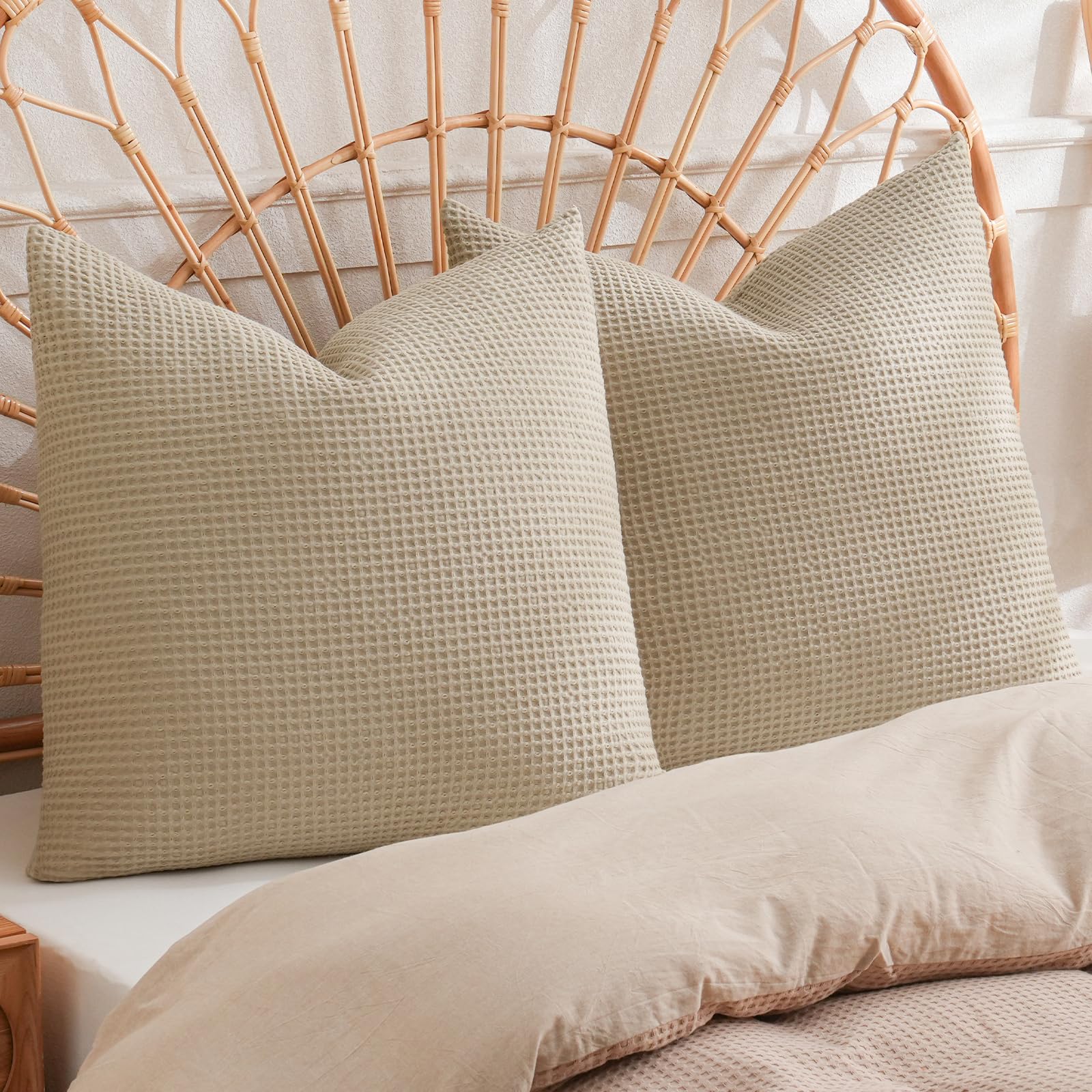 PHF 100% Cotton Waffle Weave Euro Shams 26" x 26", No Filling, 2 Pack Elegant Home Decorative Euro Throw Pillow Covers for Bed Couch Sofa, Coral