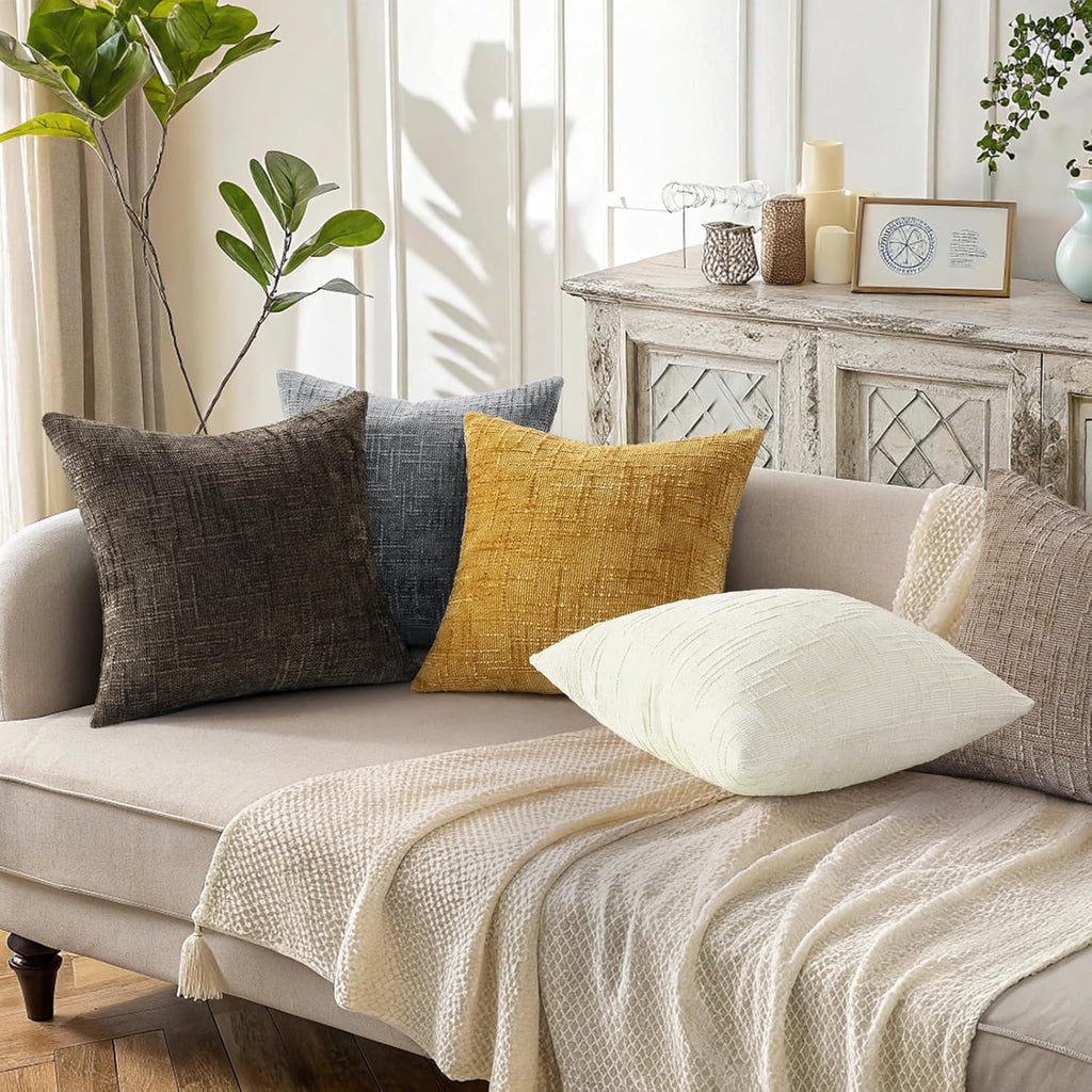 decorUhome Summer Cream White Chenille Euro Sham Throw Pillow Covers 22x22 Set of 2 Textured Soft Cozy Slubby Couch Pillow Covers Modern Farmhouse Boho Decorative Pillow Cases for Bed Sofa Living Room