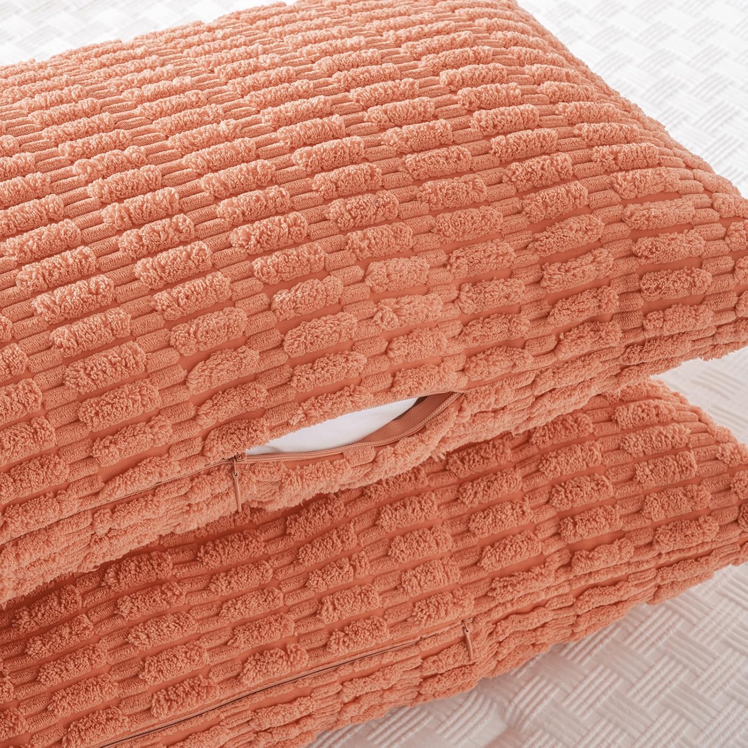 Fancy Homi Decorative Throw Pillow Covers for Bed Couch Bedroom Bench, Soft Corduroy Solid Pillow Case, Rustic Farmhouse Boho Room Decor,54" x 20" (Pack of 1),Coral