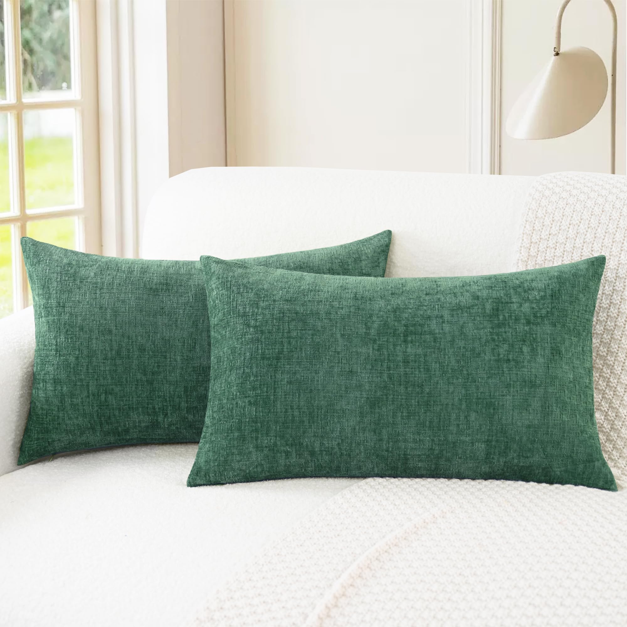 CaliTime Throw Pillow Covers Decorative 20 X 26 Inches Pack of 2 Cozy Chenille Standard Pillow Shams Cases for Couch Sofa Bed Living Room Home Living Coral