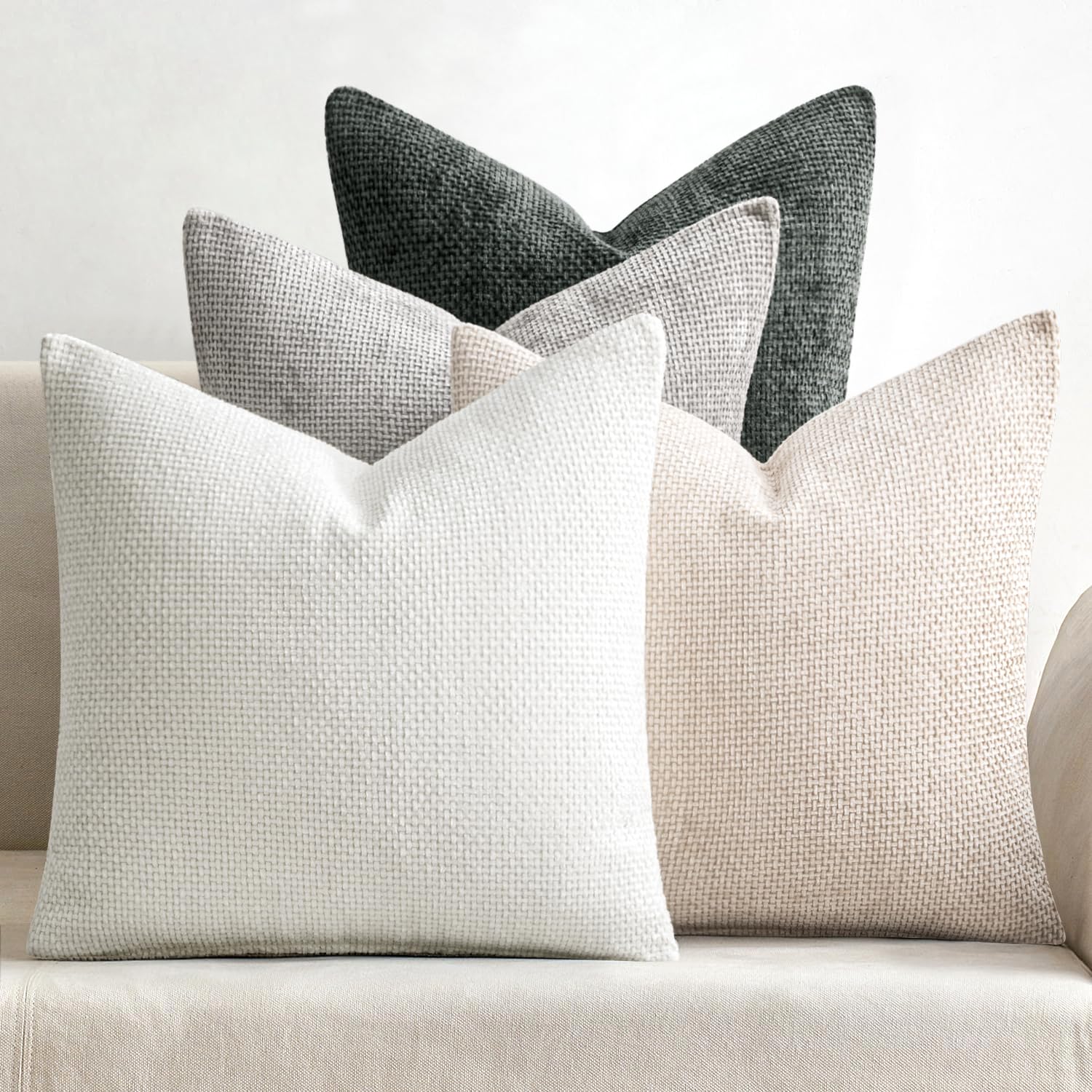 MIULEE Pack of 4 Couch Throw Pillow Covers 18x18 Inch Cream Soft Decorative Chenille Pillow Covers Farmhouse Accent Cushion Covers for Boho Spring Home Decor Sofa Bedroom Living Room