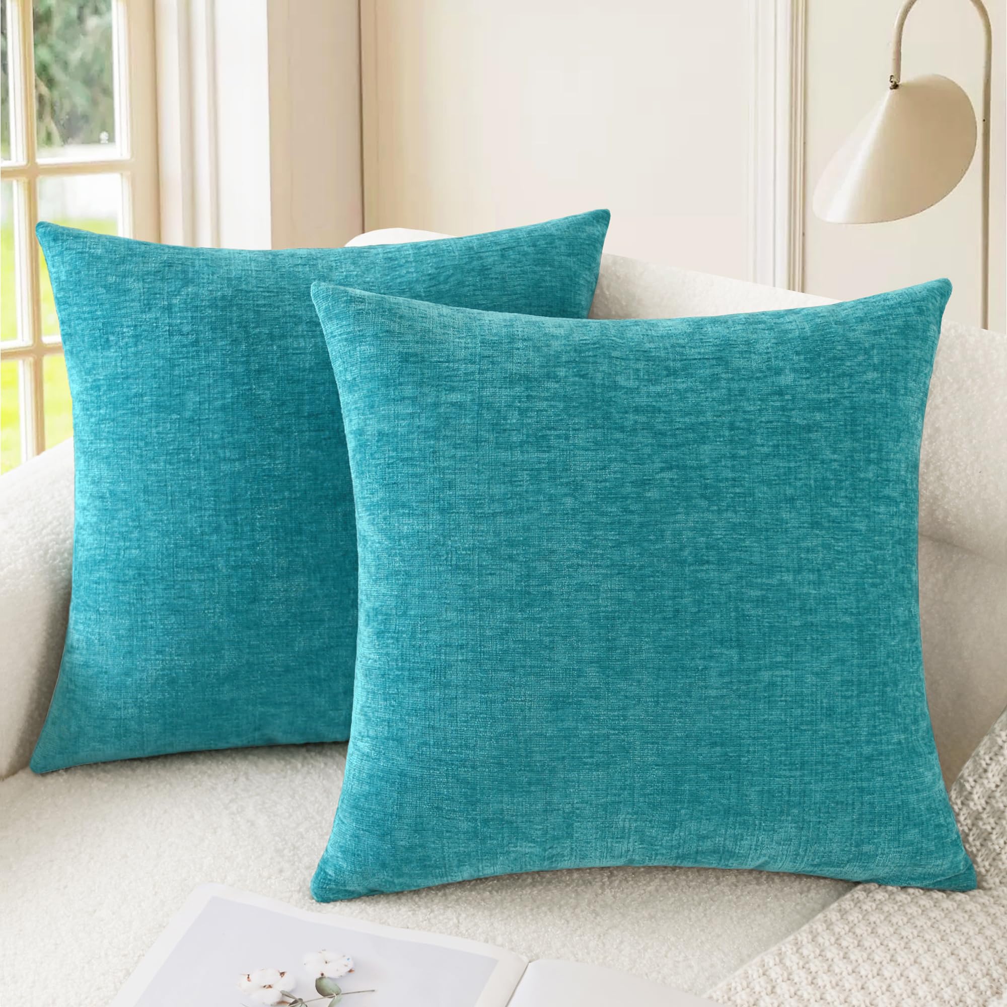 CaliTime Throw Pillow Covers Decorative 20 X 26 Inches Pack of 2 Cozy Chenille Standard Pillow Shams Cases for Couch Sofa Bed Living Room Home Living Coral