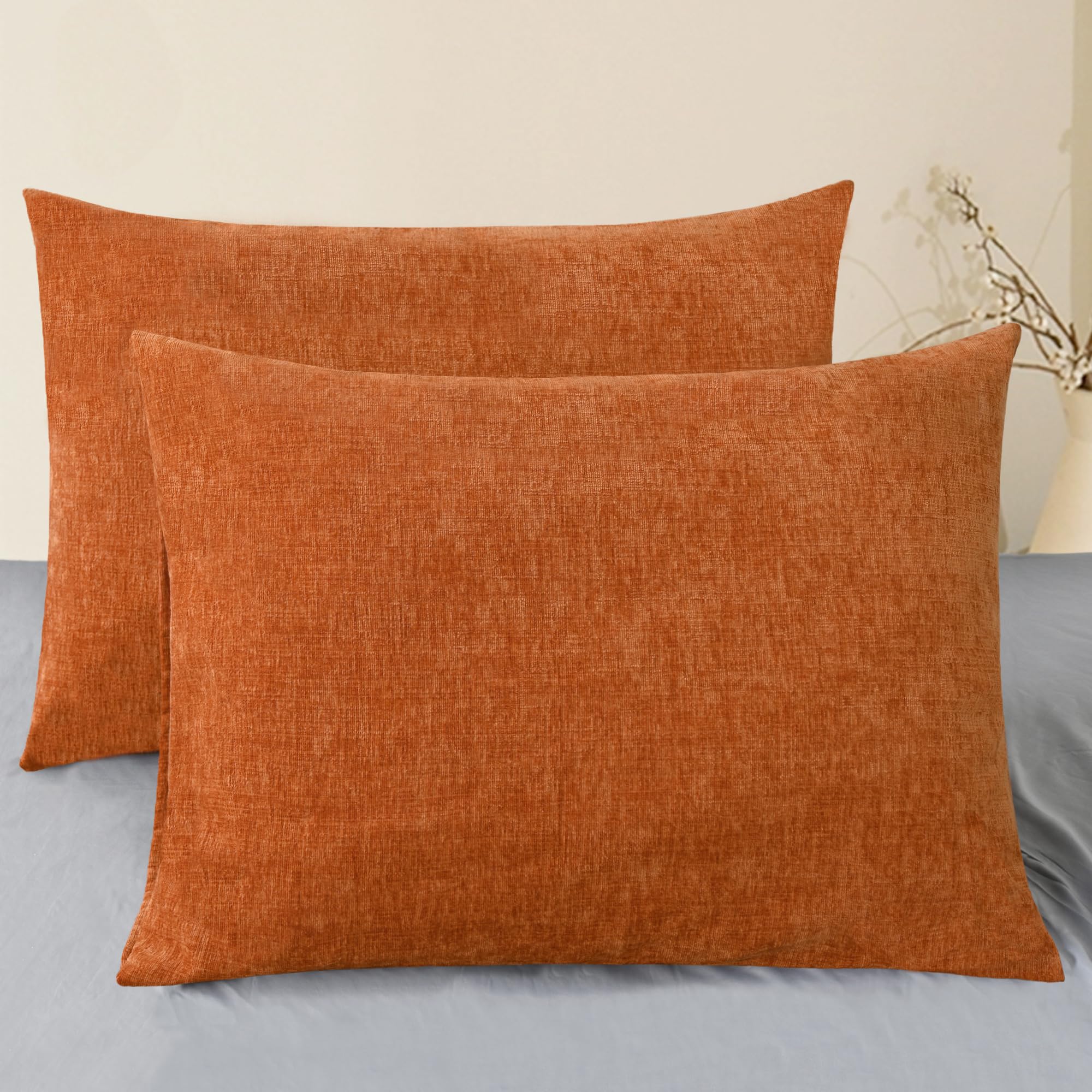 CaliTime Throw Pillow Covers Decorative 20 X 26 Inches Pack of 2 Cozy Chenille Standard Pillow Shams Cases for Couch Sofa Bed Living Room Home Living Coral