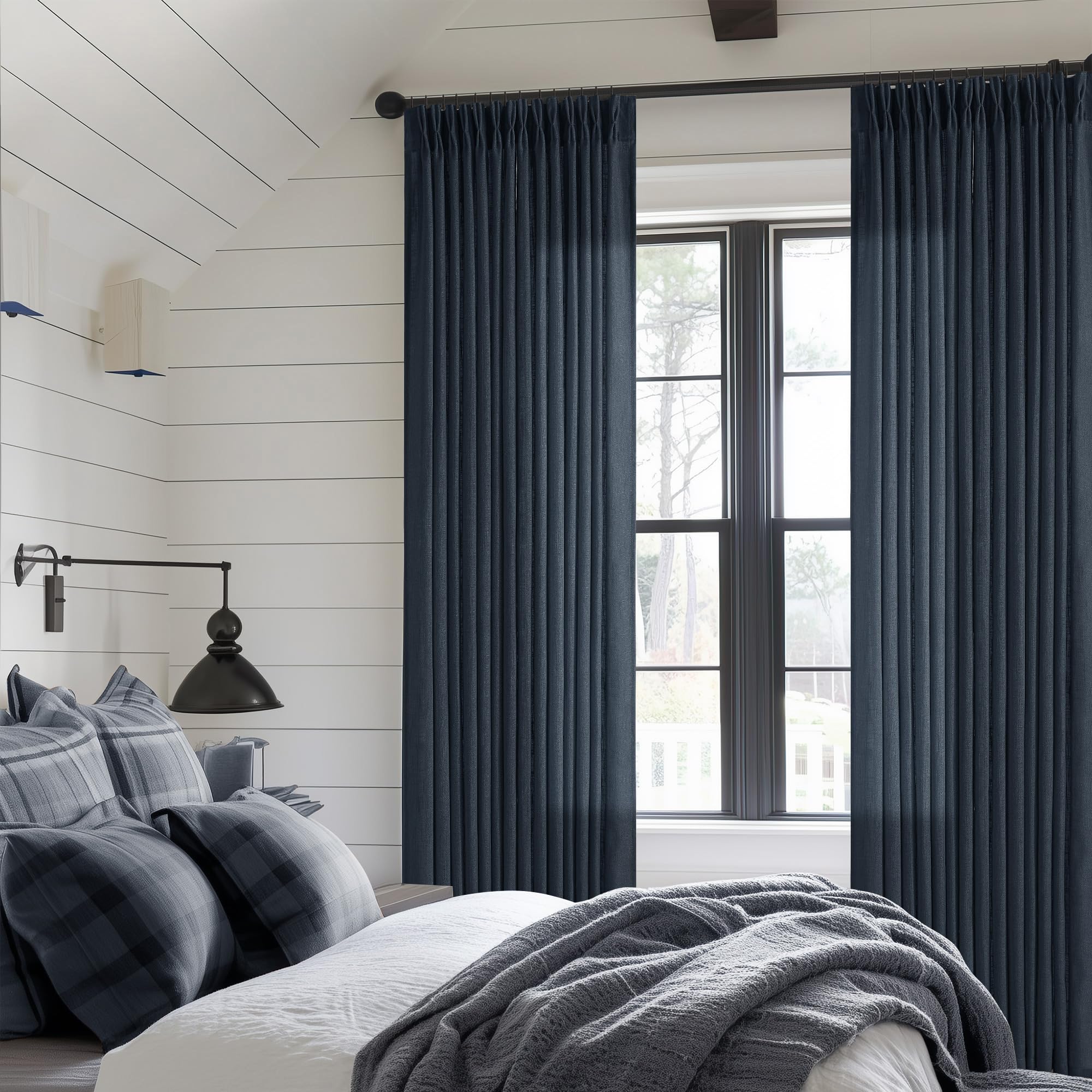 Natural Pinch Pleated Linen Curtains 84 Inch Length 2 Panels for Living Room Bedroom Textured Cream Ivory Birch Semi Sheer Boho Neutral Back Tab Pinch Pleat Hooks Rings Window Curtain 84 Inches Long