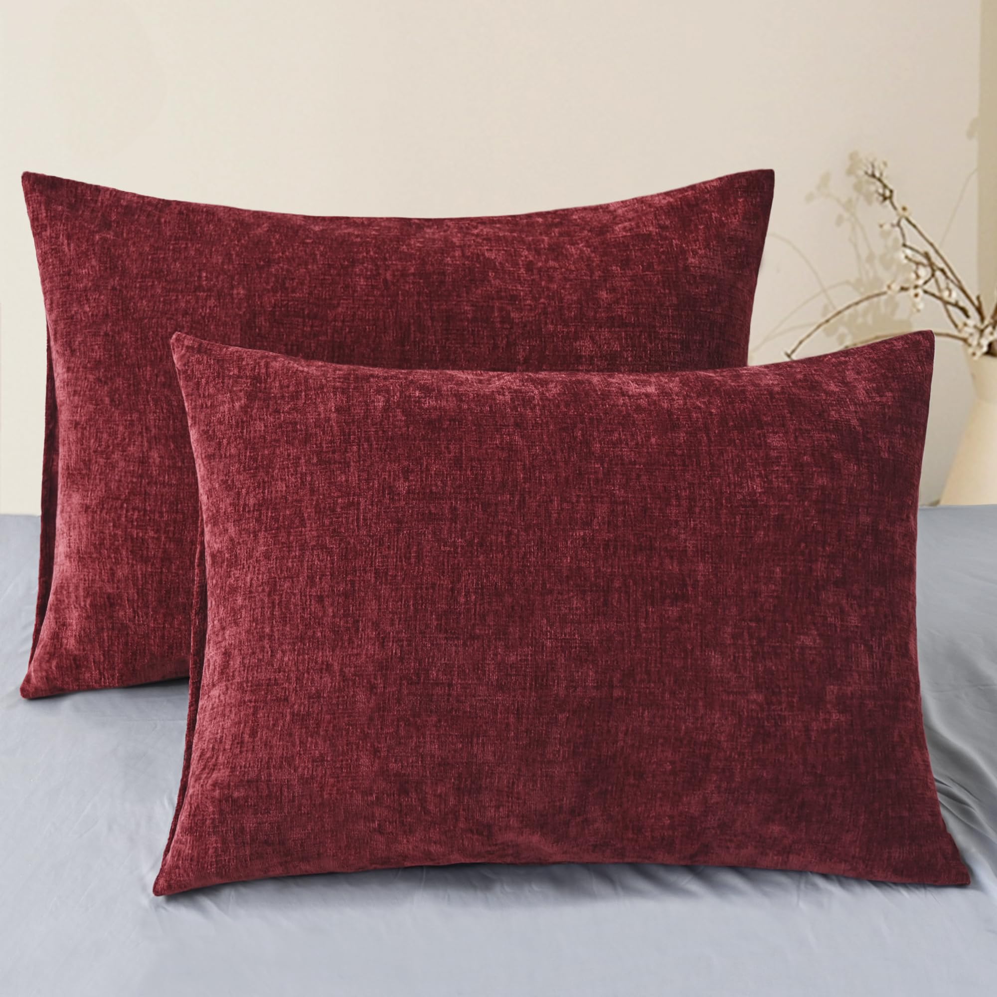 CaliTime Throw Pillow Covers Decorative 20 X 26 Inches Pack of 2 Cozy Chenille Standard Pillow Shams Cases for Couch Sofa Bed Living Room Home Living Coral