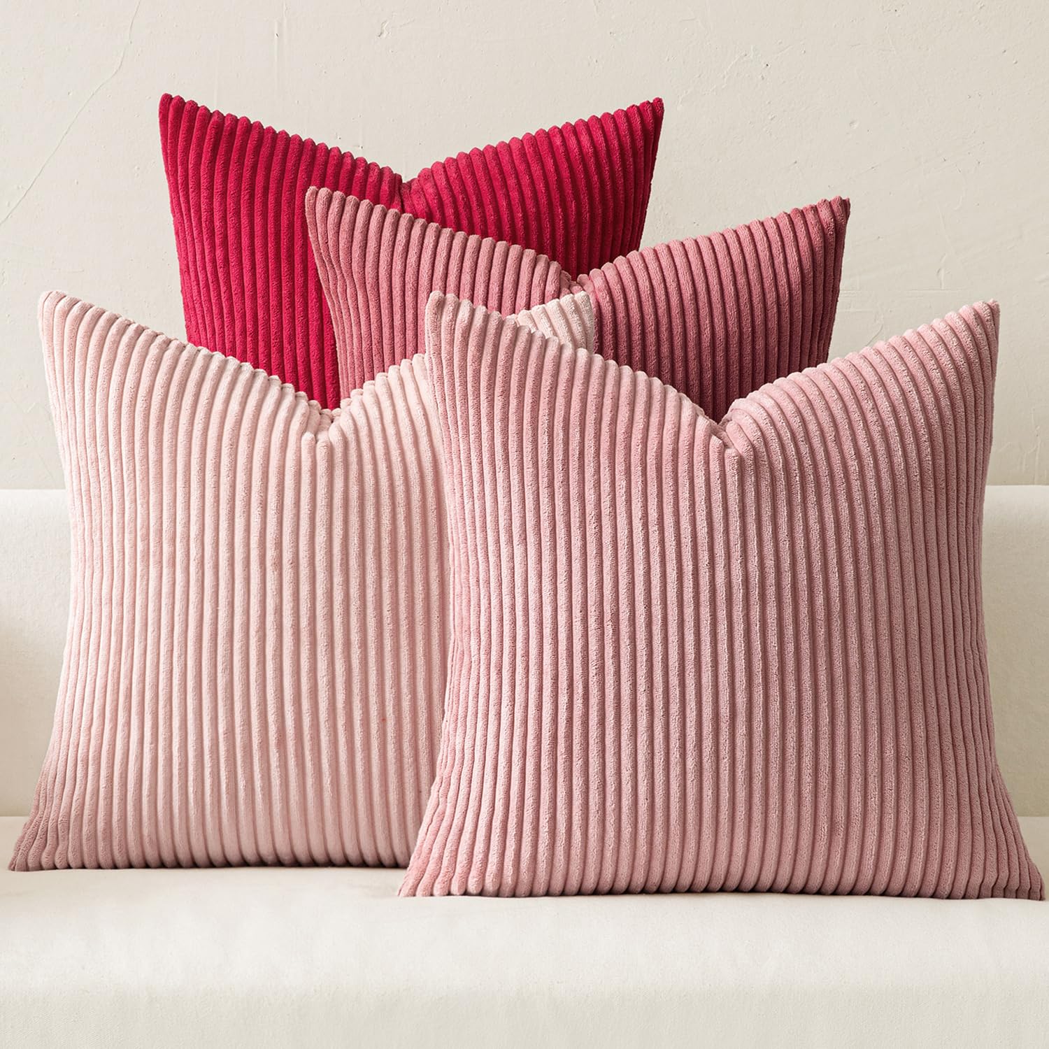 MIULEE Boho Farmhouse Neutral Cream Throw Pillow Covers 18x18 Inch Set of 4 Mordern Nordic Cushion Covers Soft Corduroy Spring Home Decor for Couch Bed Sofa Living Room