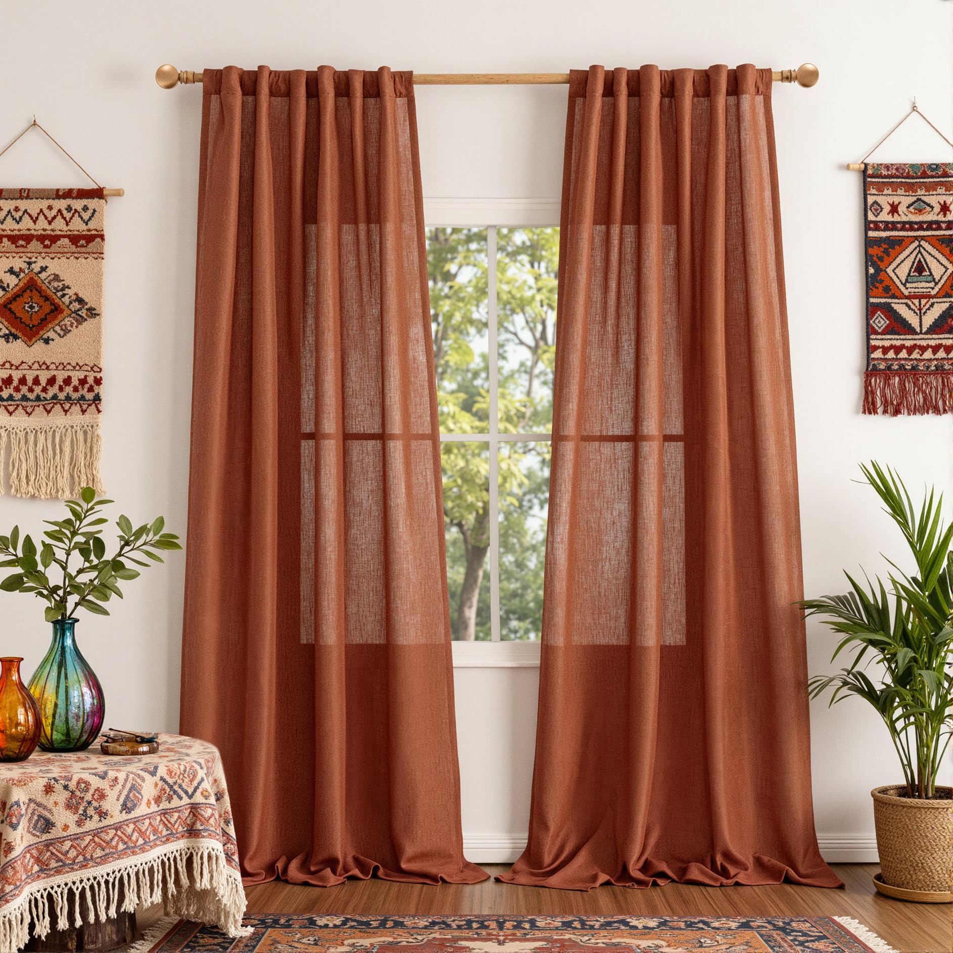 MYSKY HOME Cotton Curtains for Living Room Farmhouse Semi Sheer Light Filtering for Windows, Linen Look Texture Soft Modern Decor Country Style, 50" x 84", Light Oatmeal, 2 Panels