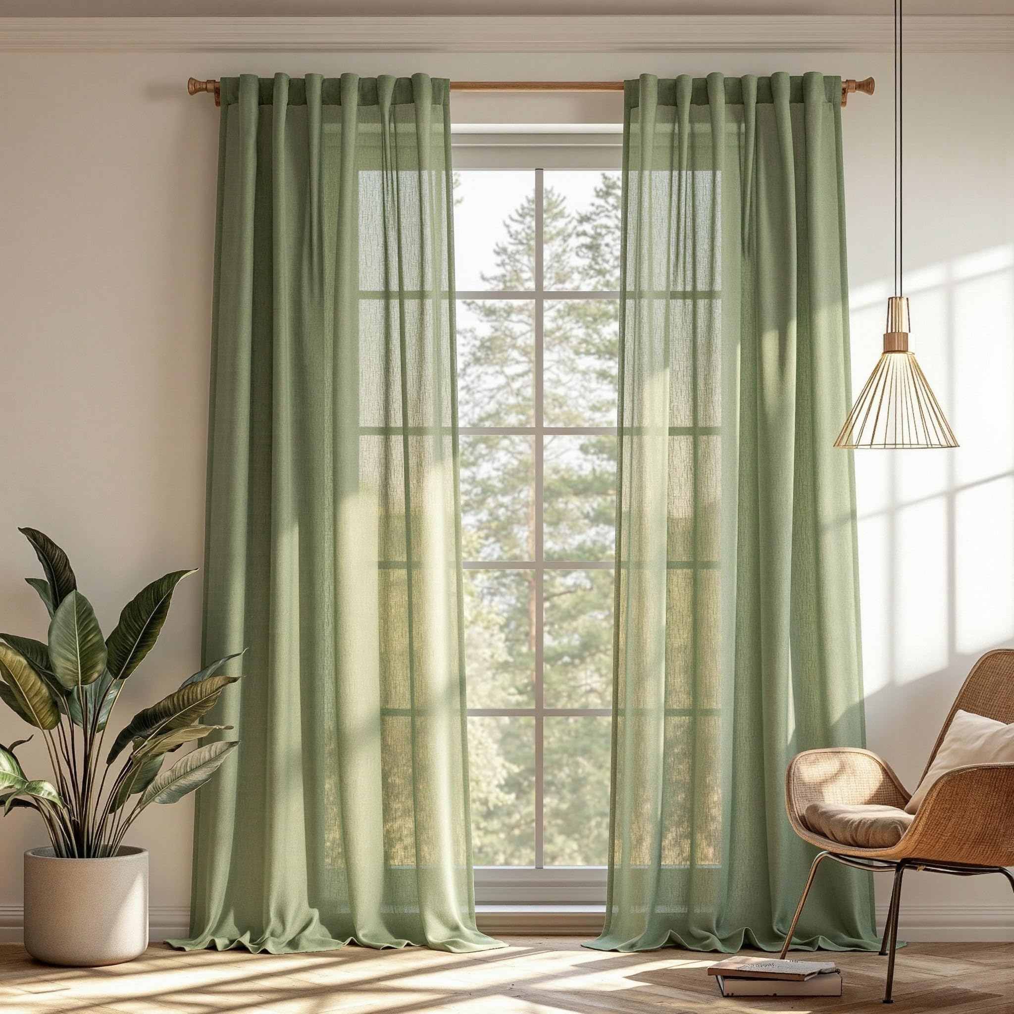 MYSKY HOME Cotton Curtains for Living Room Farmhouse Semi Sheer Light Filtering for Windows, Linen Look Texture Soft Modern Decor Country Style, 50" x 84", Light Oatmeal, 2 Panels