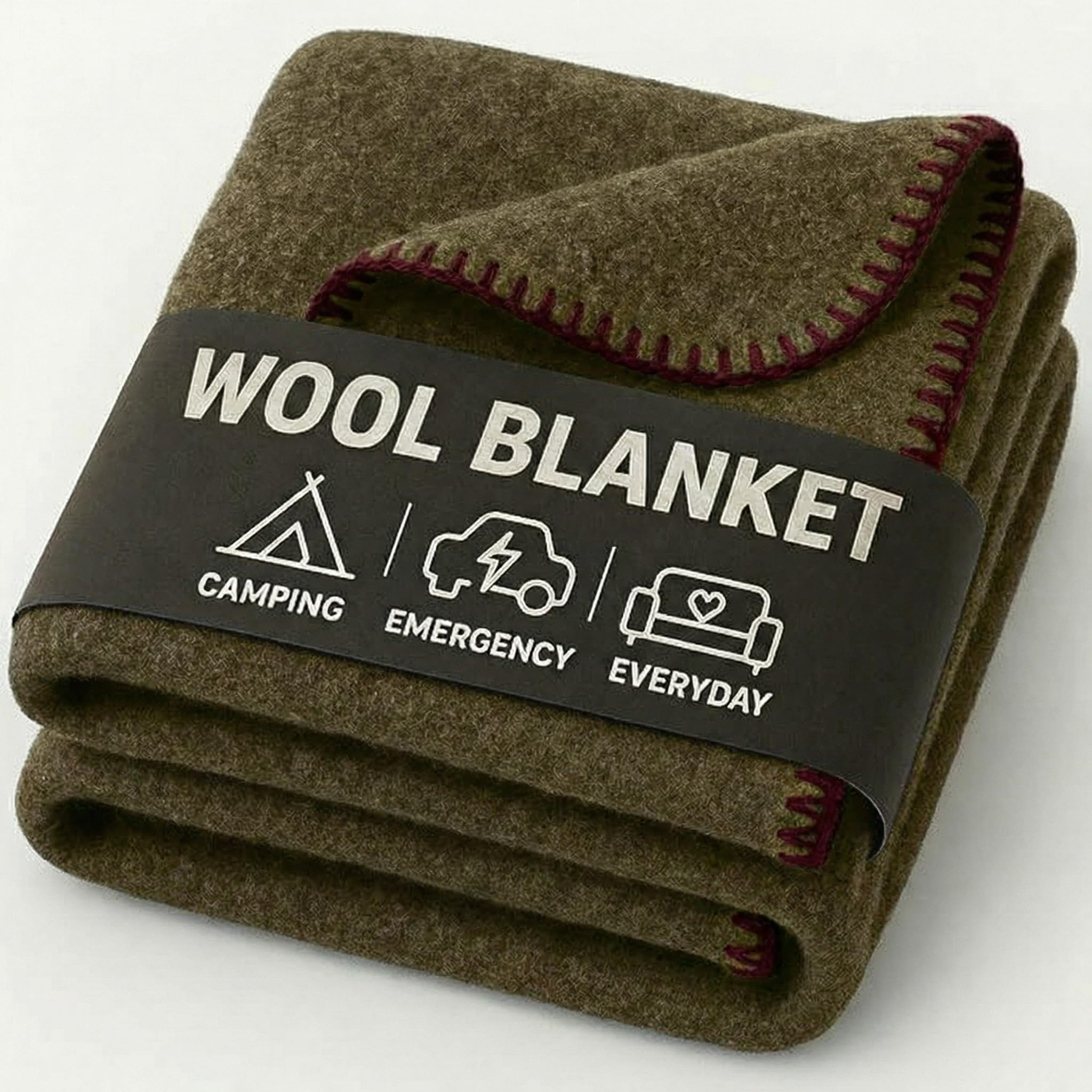 Wool Camping Blanket - 70% Wool Heavy-Duty Military Style Throw, Warm & Washable, Fire Retardant Cover for Emergency, Survival & Outdoor Use - Perfect for Camping, Car, Home & Hiking, Grey 66x90