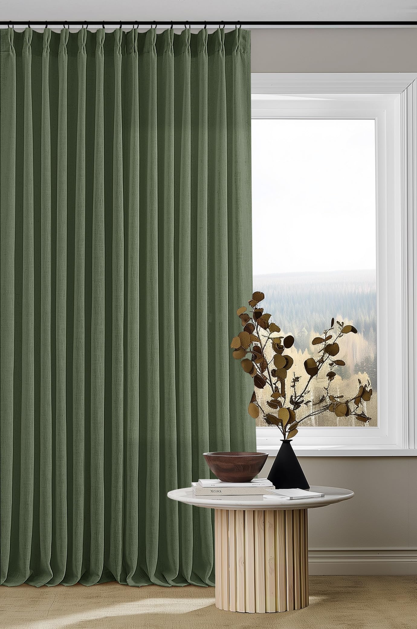 Natural Pinch Pleated Linen Curtains 84 Inch Length 2 Panels for Living Room Bedroom Textured Cream Ivory Birch Semi Sheer Boho Neutral Back Tab Pinch Pleat Hooks Rings Window Curtain 84 Inches Long