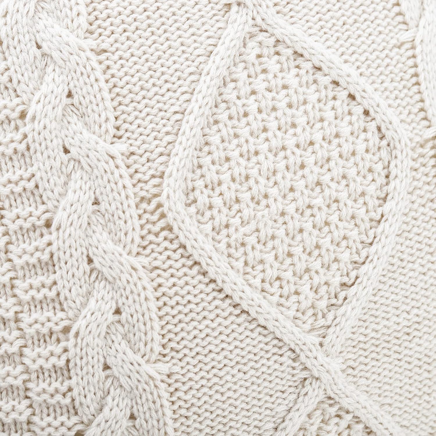 MANDIOO Cotton Knitted Beige Decorative Throw Pillow Covers Soft Cozy Outdoor Cushion Cases Luxury Modern Pillowcases for Couch Sofa Bed 24x24 Inches