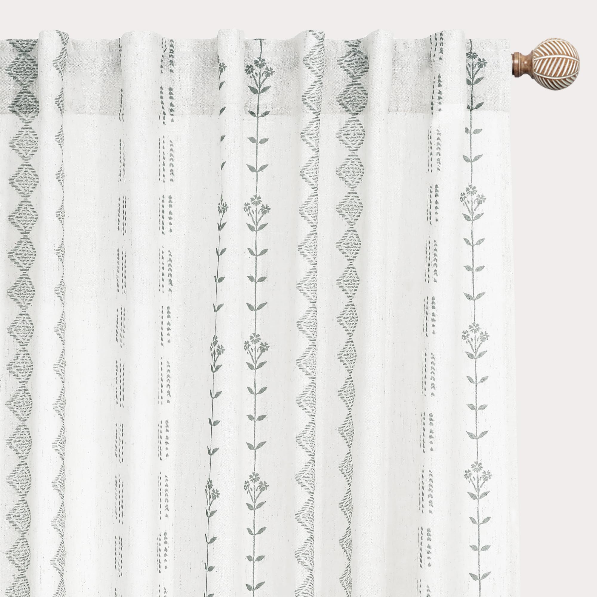Neutral Farmhouse Curtains for Living Room 84 Inches Long,Taupe Cream Boho Light Filtering Sheer Patterned Modern Beautiful Linen Curtains with Floral Pattern Design Dining Room 84 Length 2 Panels Set