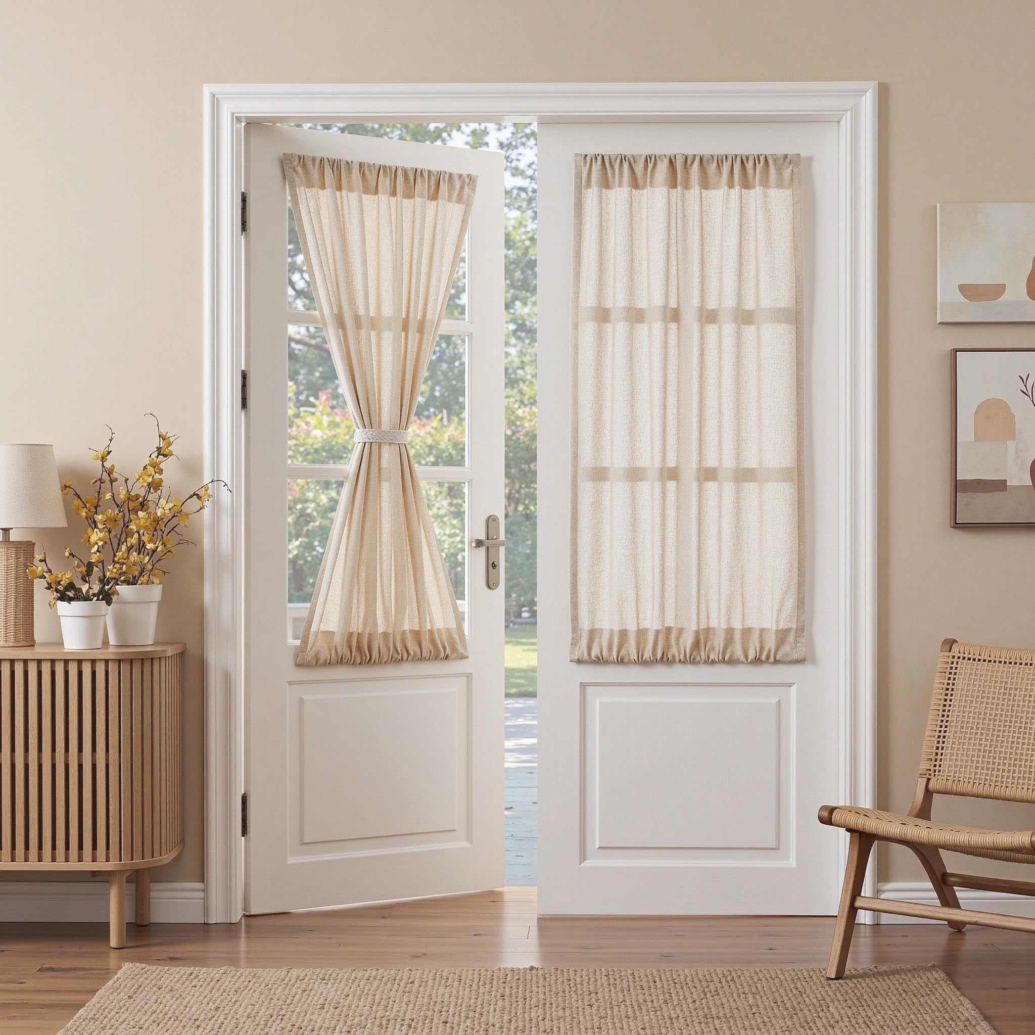 MYSKY HOME Cotton Curtains for Living Room Farmhouse Semi Sheer Light Filtering for Windows, Linen Look Texture Soft Modern Decor Country Style, 50" x 84", Light Oatmeal, 2 Panels