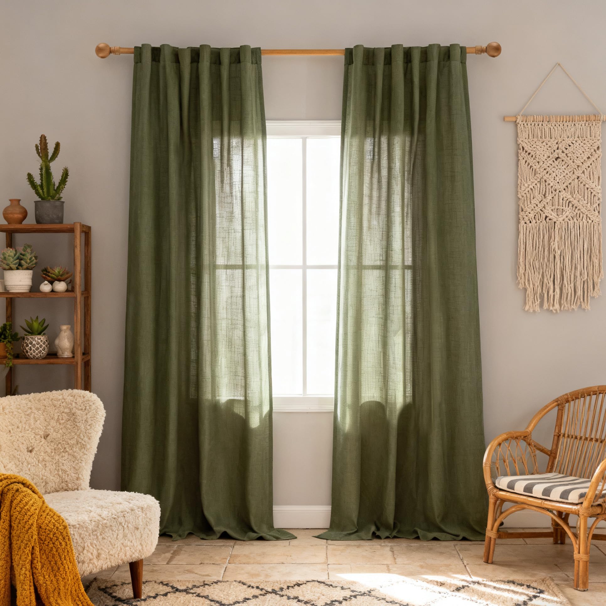 MYSKY HOME Cotton Curtains for Living Room Farmhouse Semi Sheer Light Filtering for Windows, Linen Look Texture Soft Modern Decor Country Style, 50" x 84", Light Oatmeal, 2 Panels
