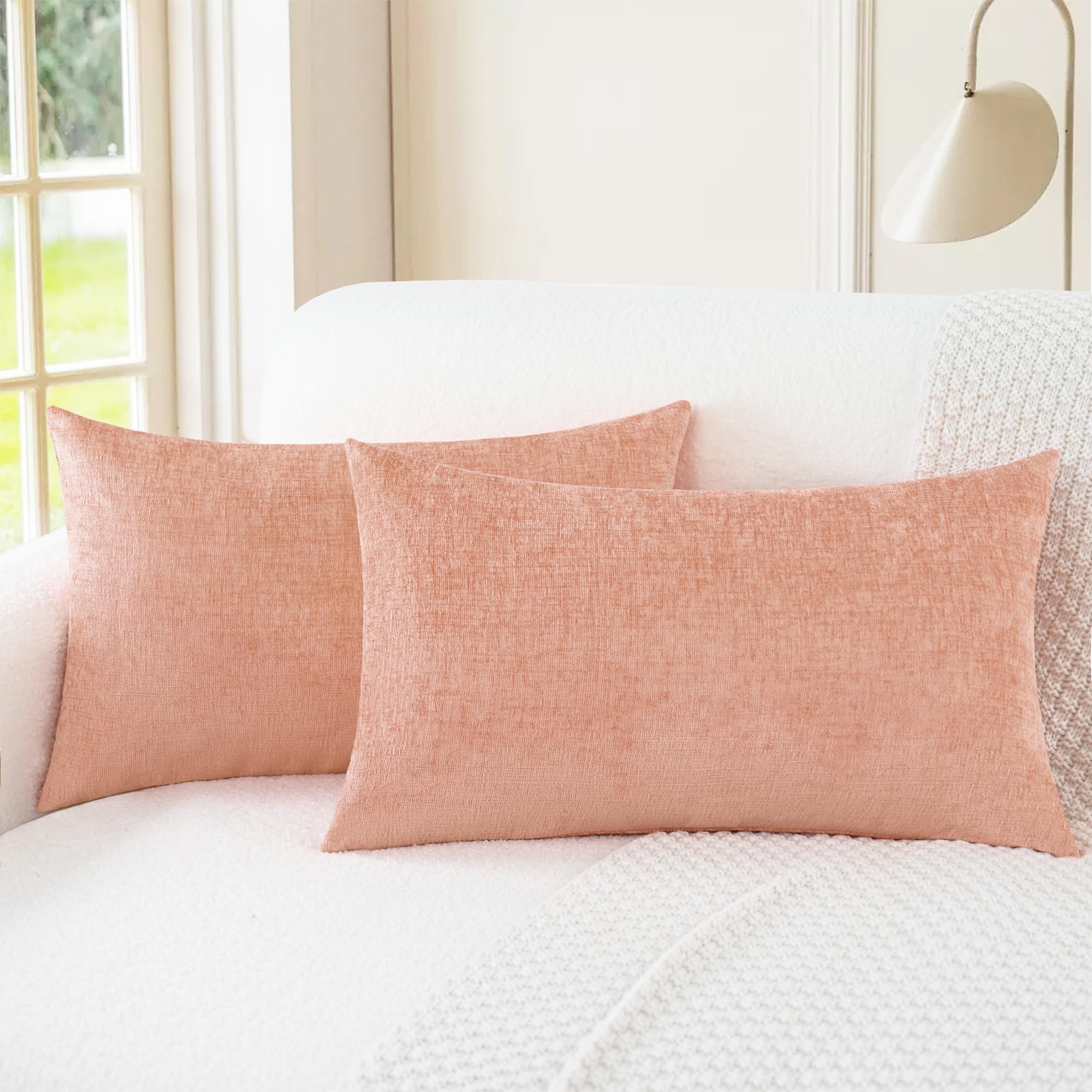 CaliTime Throw Pillow Covers Decorative 20 X 26 Inches Pack of 2 Cozy Chenille Standard Pillow Shams Cases for Couch Sofa Bed Living Room Home Living Coral