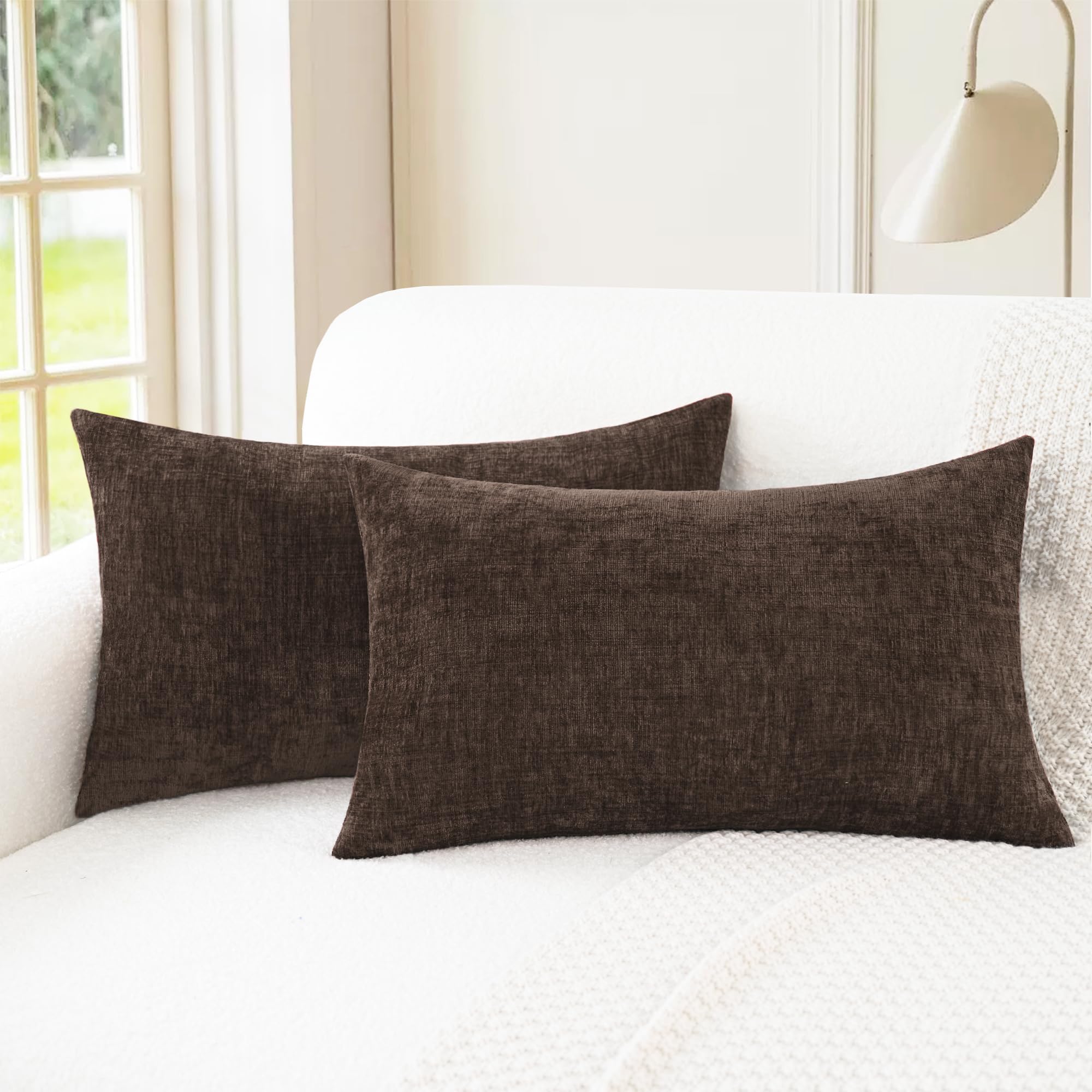 CaliTime Throw Pillow Covers Decorative 20 X 26 Inches Pack of 2 Cozy Chenille Standard Pillow Shams Cases for Couch Sofa Bed Living Room Home Living Coral