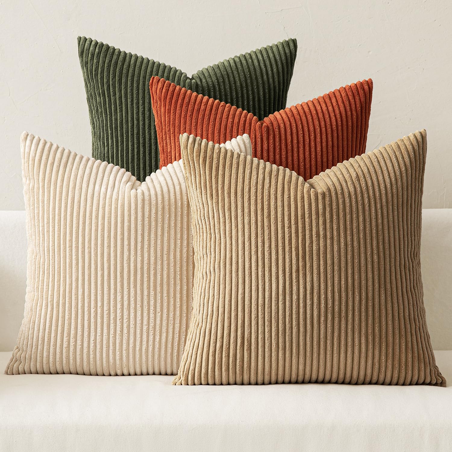 MIULEE Boho Farmhouse Neutral Cream Throw Pillow Covers 18x18 Inch Set of 4 Mordern Nordic Cushion Covers Soft Corduroy Spring Home Decor for Couch Bed Sofa Living Room
