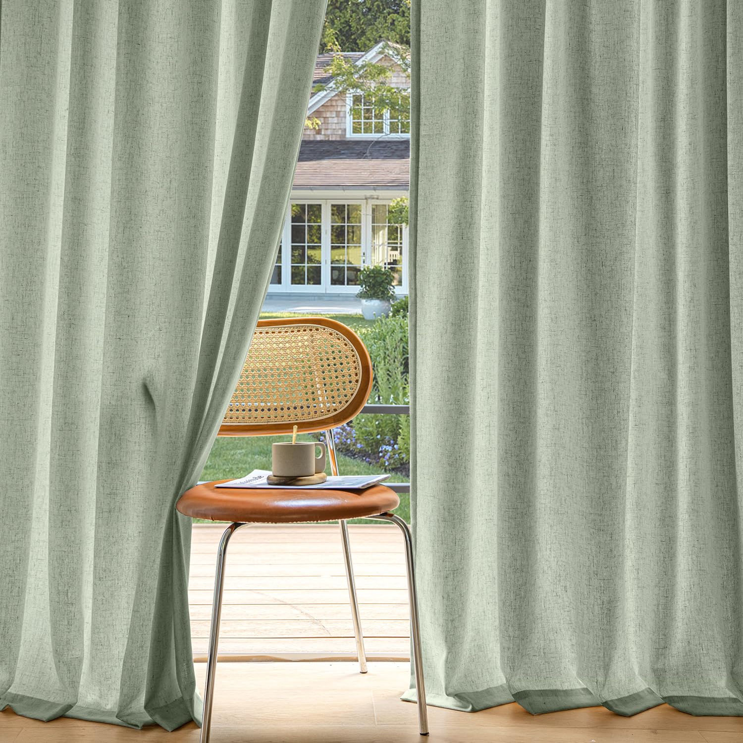 MIULEE Non-See-Through Privacy Linen Curtains 2 Panels, Light Filtering Window Curtains Farmhouse Textured Back Tab Semi Sheer Drapes for Bedroom Living Room, 52 x 84 Inches Long, Natural White