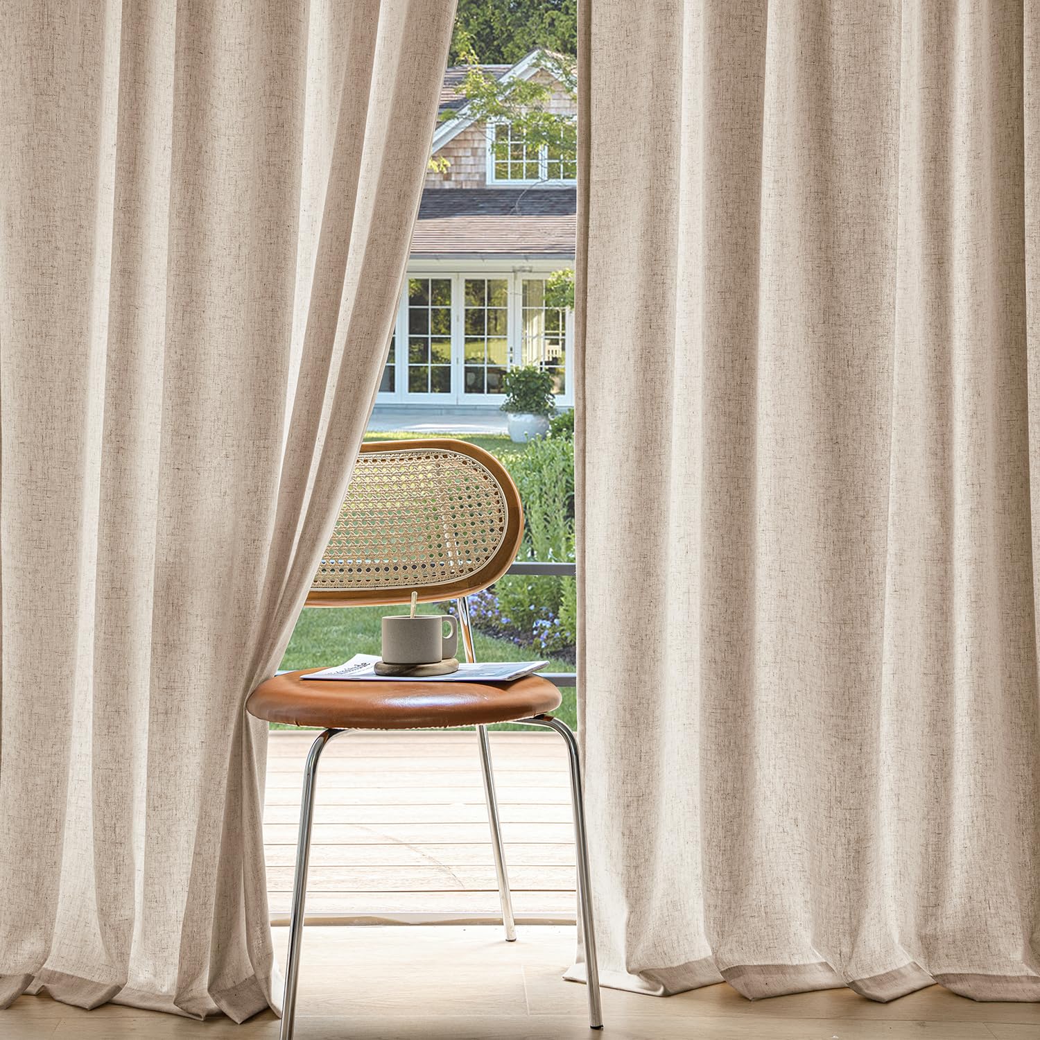 MIULEE Non-See-Through Privacy Linen Curtains 2 Panels, Light Filtering Window Curtains Farmhouse Textured Back Tab Semi Sheer Drapes for Bedroom Living Room, 52 x 84 Inches Long, Natural White