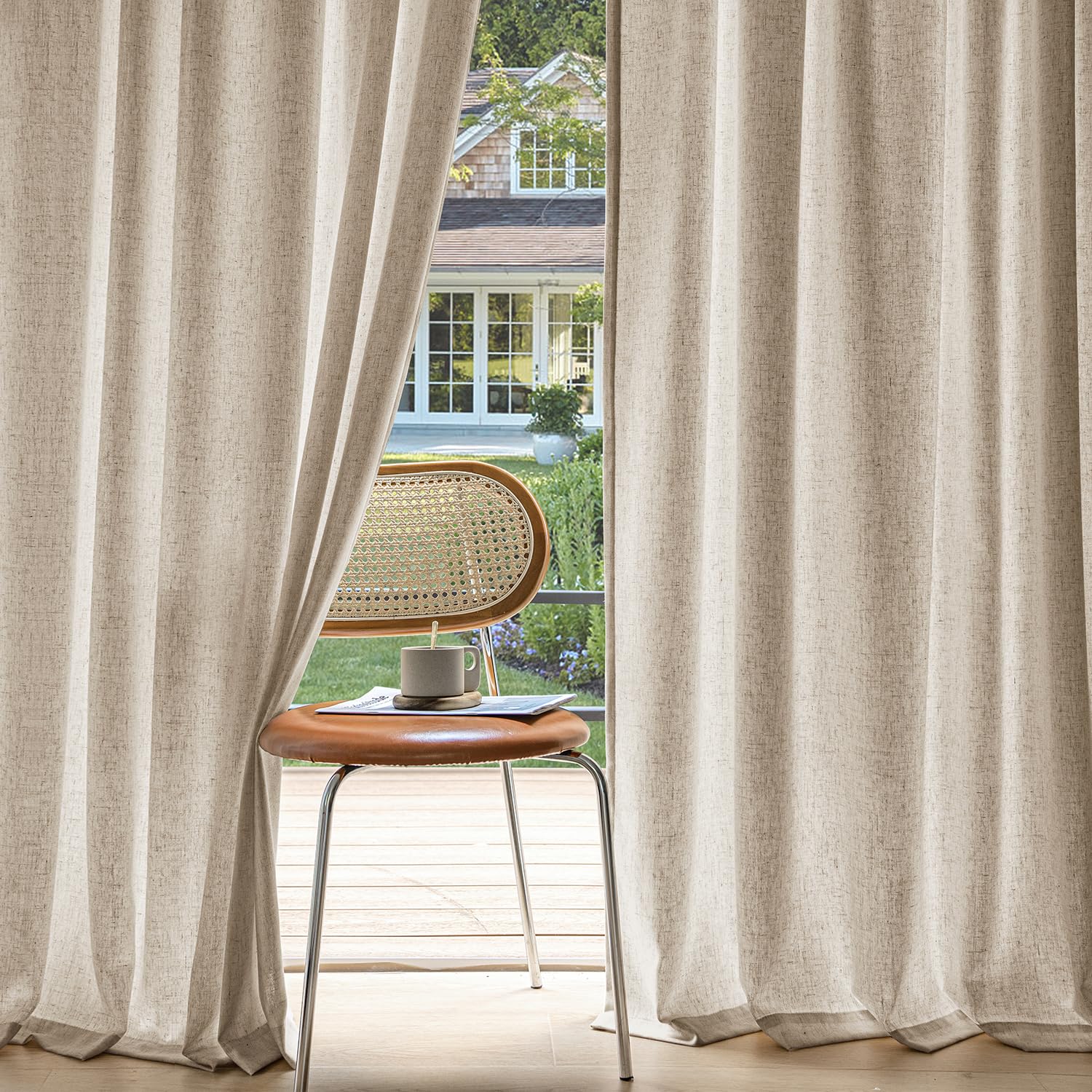 MIULEE Non-See-Through Privacy Linen Curtains 2 Panels, Light Filtering Window Curtains Farmhouse Textured Back Tab Semi Sheer Drapes for Bedroom Living Room, 52 x 84 Inches Long, Natural White