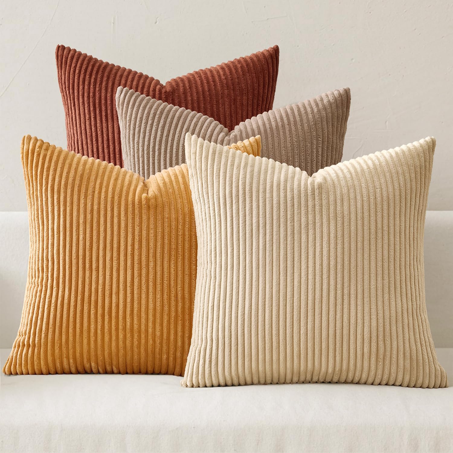 MIULEE Boho Farmhouse Neutral Cream Throw Pillow Covers 18x18 Inch Set of 4 Mordern Nordic Cushion Covers Soft Corduroy Spring Home Decor for Couch Bed Sofa Living Room