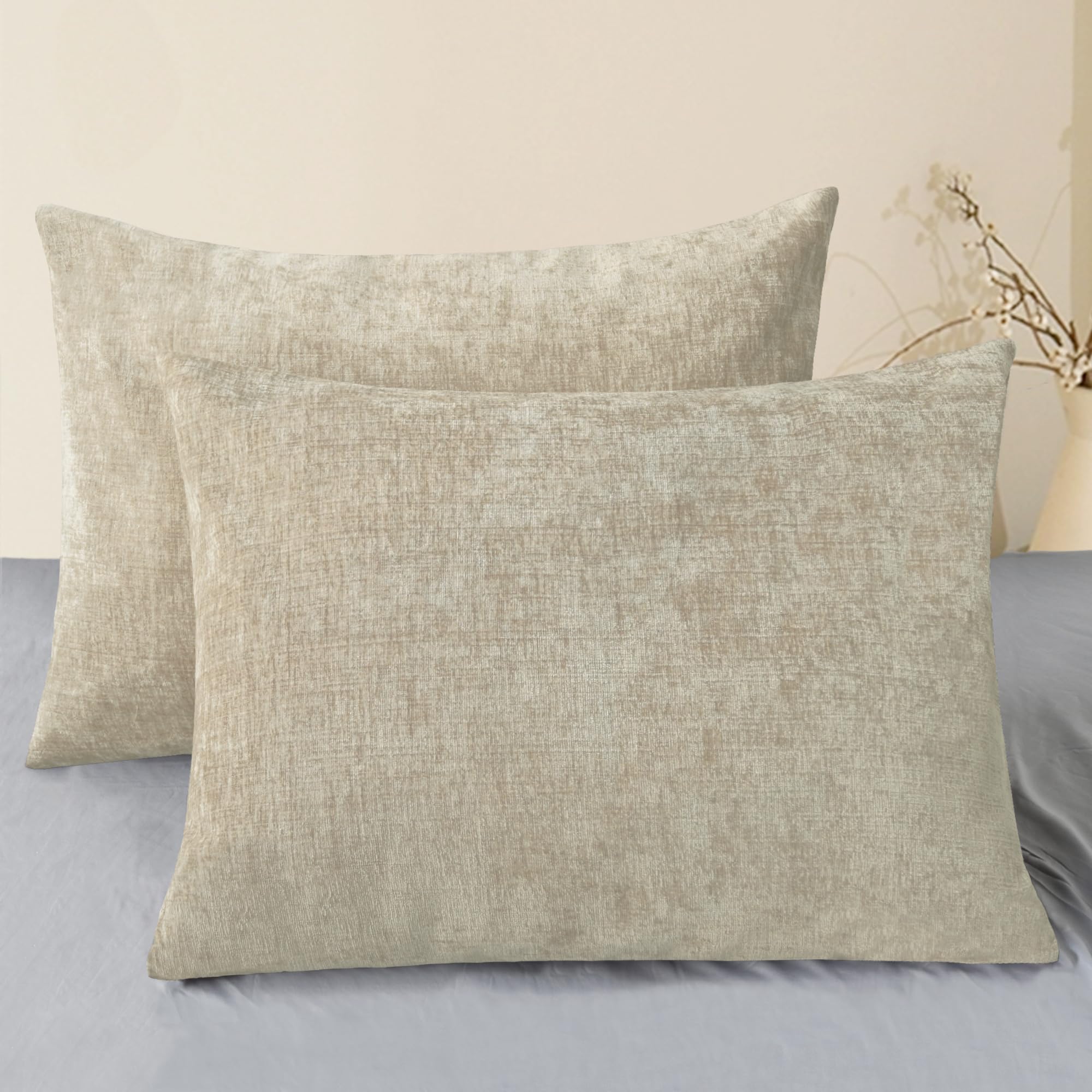 CaliTime Throw Pillow Covers Decorative 20 X 26 Inches Pack of 2 Cozy Chenille Standard Pillow Shams Cases for Couch Sofa Bed Living Room Home Living Coral