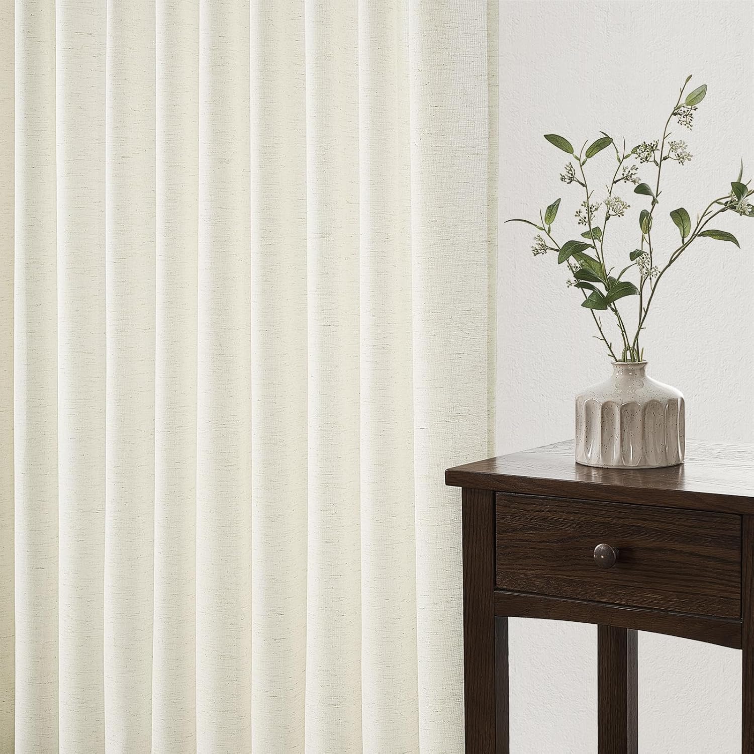 Topfinel Pinch Pleated Curtains 90 Inches Long 2 Panels Set,Natural Cream Semi Sheer Cotton Blend Fabric Aesthetic Advanced Curtain Drapes for Living Room Bedroom,40x90 inch Length