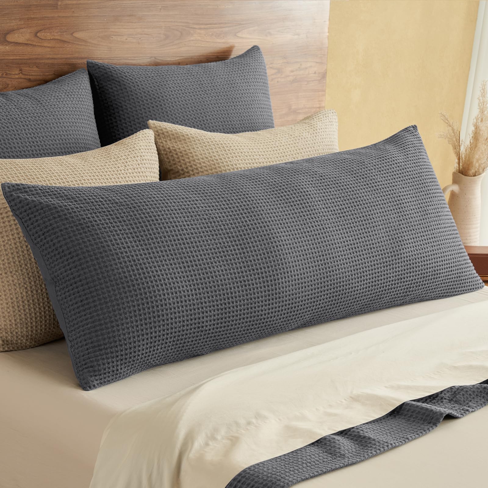 PHF 100% Cotton Waffle Weave Euro Shams 26" x 26", No Filling, 2 Pack Elegant Home Decorative Euro Throw Pillow Covers for Bed Couch Sofa, Coral