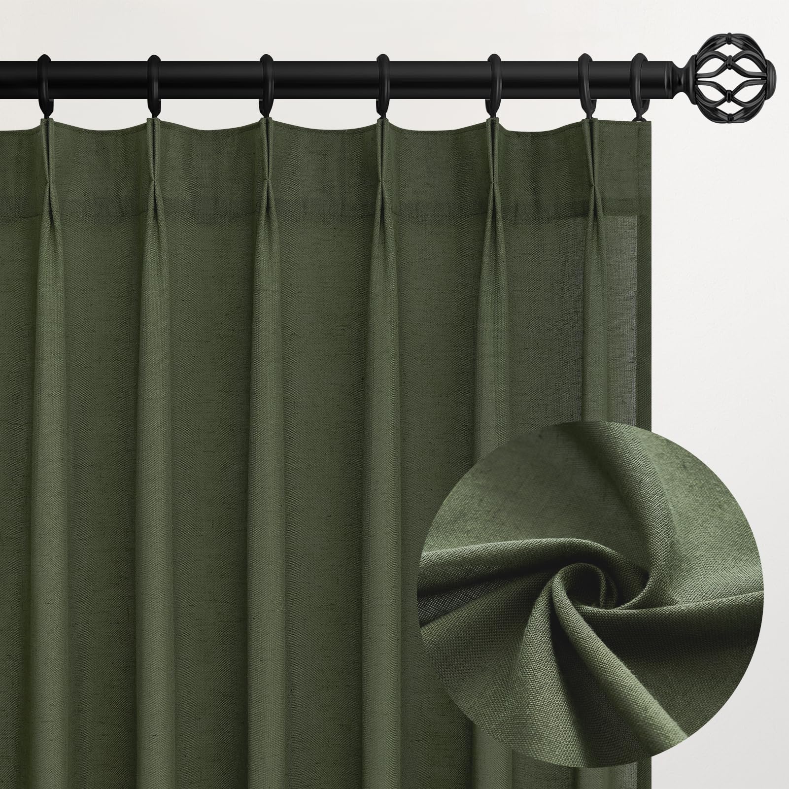 Topfinel Pinch Pleated Curtains 90 Inches Long 2 Panels Set,Natural Cream Semi Sheer Cotton Blend Fabric Aesthetic Advanced Curtain Drapes for Living Room Bedroom,40x90 inch Length