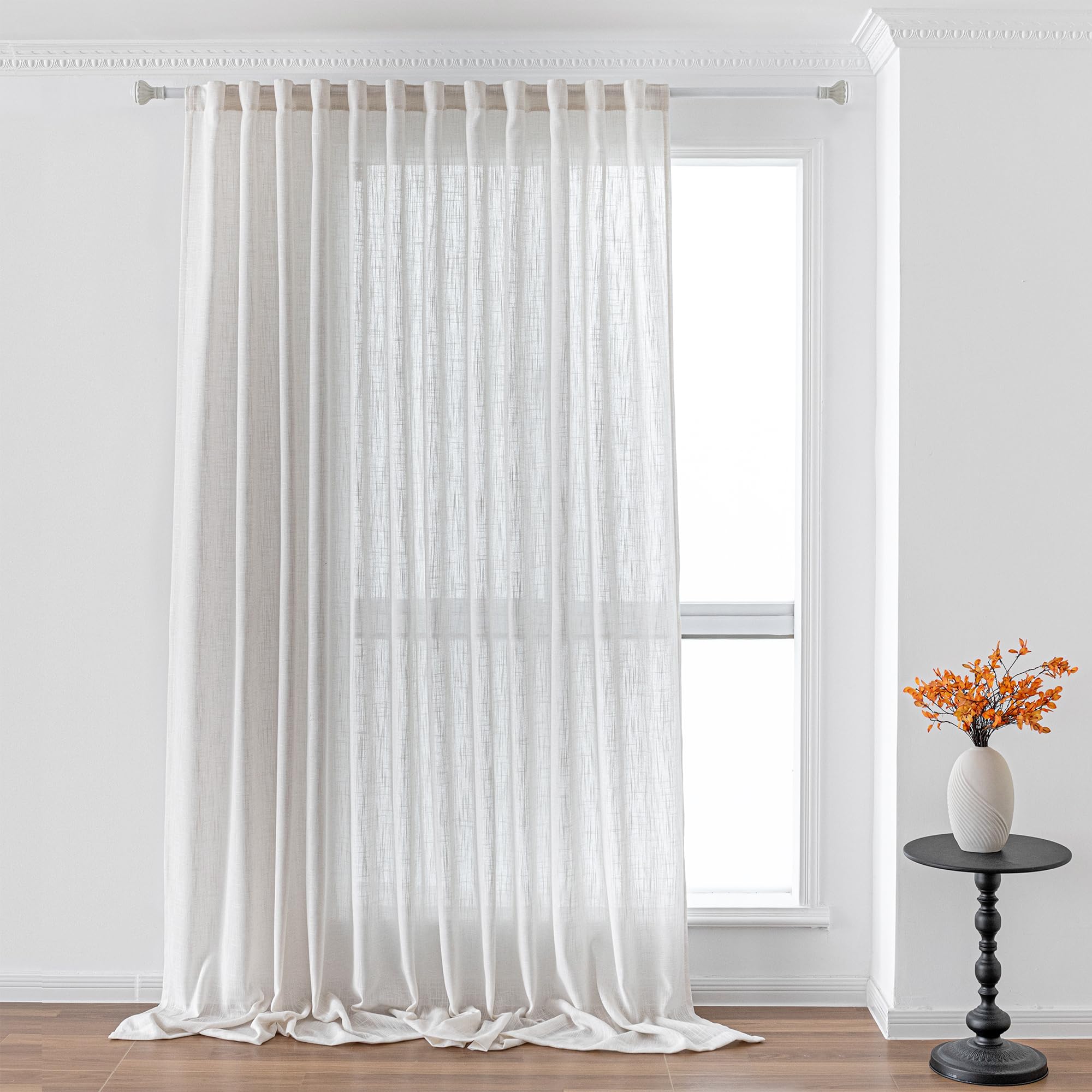 MYSKY HOME Cotton Curtains for Living Room Farmhouse Semi Sheer Light Filtering for Windows, Linen Look Texture Soft Modern Decor Country Style, 50" x 84", Light Oatmeal, 2 Panels