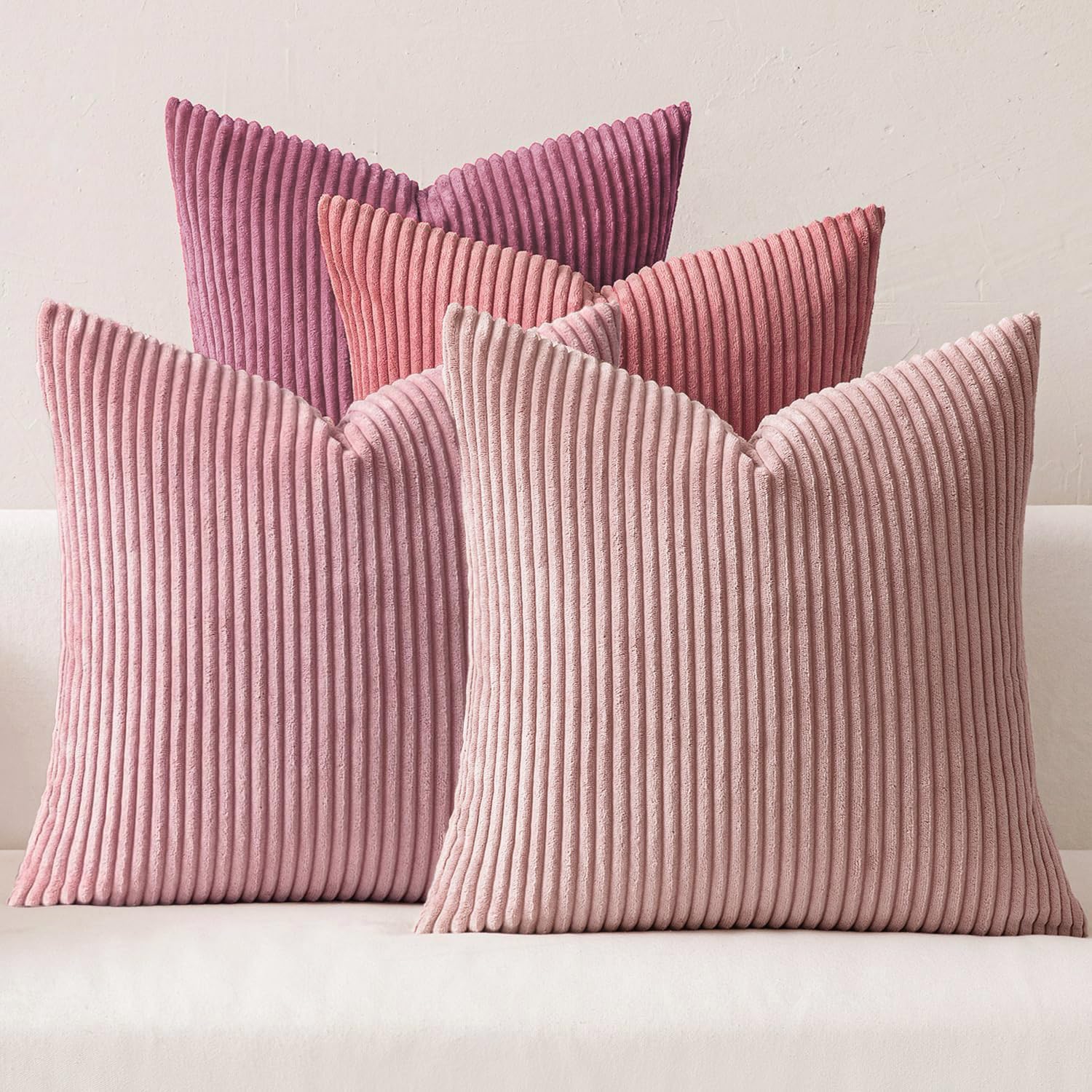 MIULEE Boho Farmhouse Neutral Cream Throw Pillow Covers 18x18 Inch Set of 4 Mordern Nordic Cushion Covers Soft Corduroy Spring Home Decor for Couch Bed Sofa Living Room