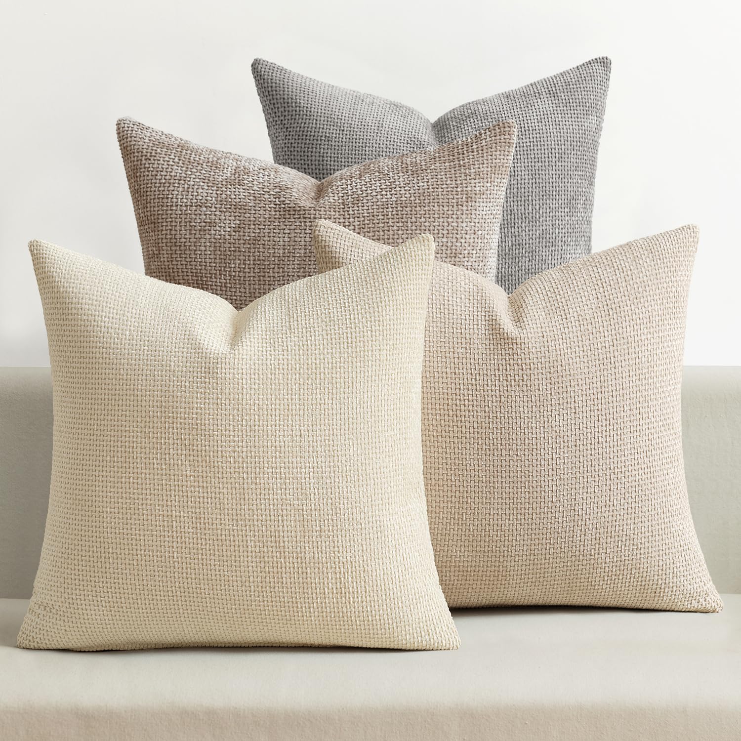 MIULEE Pack of 4 Couch Throw Pillow Covers 18x18 Inch Cream Soft Decorative Chenille Pillow Covers Farmhouse Accent Cushion Covers for Boho Spring Home Decor Sofa Bedroom Living Room