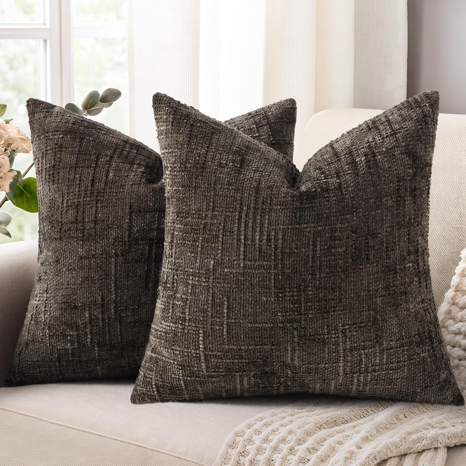 decorUhome Summer Cream White Chenille Euro Sham Throw Pillow Covers 22x22 Set of 2 Textured Soft Cozy Slubby Couch Pillow Covers Modern Farmhouse Boho Decorative Pillow Cases for Bed Sofa Living Room