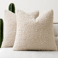 Faux Fur Throw Pillow Covers 20x20 Inch Set of 2 Boucle Neutral Decorative Sherpa Fuzzy Accent Soft Sheepskin Fleece Cushions Modern Home Decor for Couch Sofa Bedroom Living Room,Oatmeal
