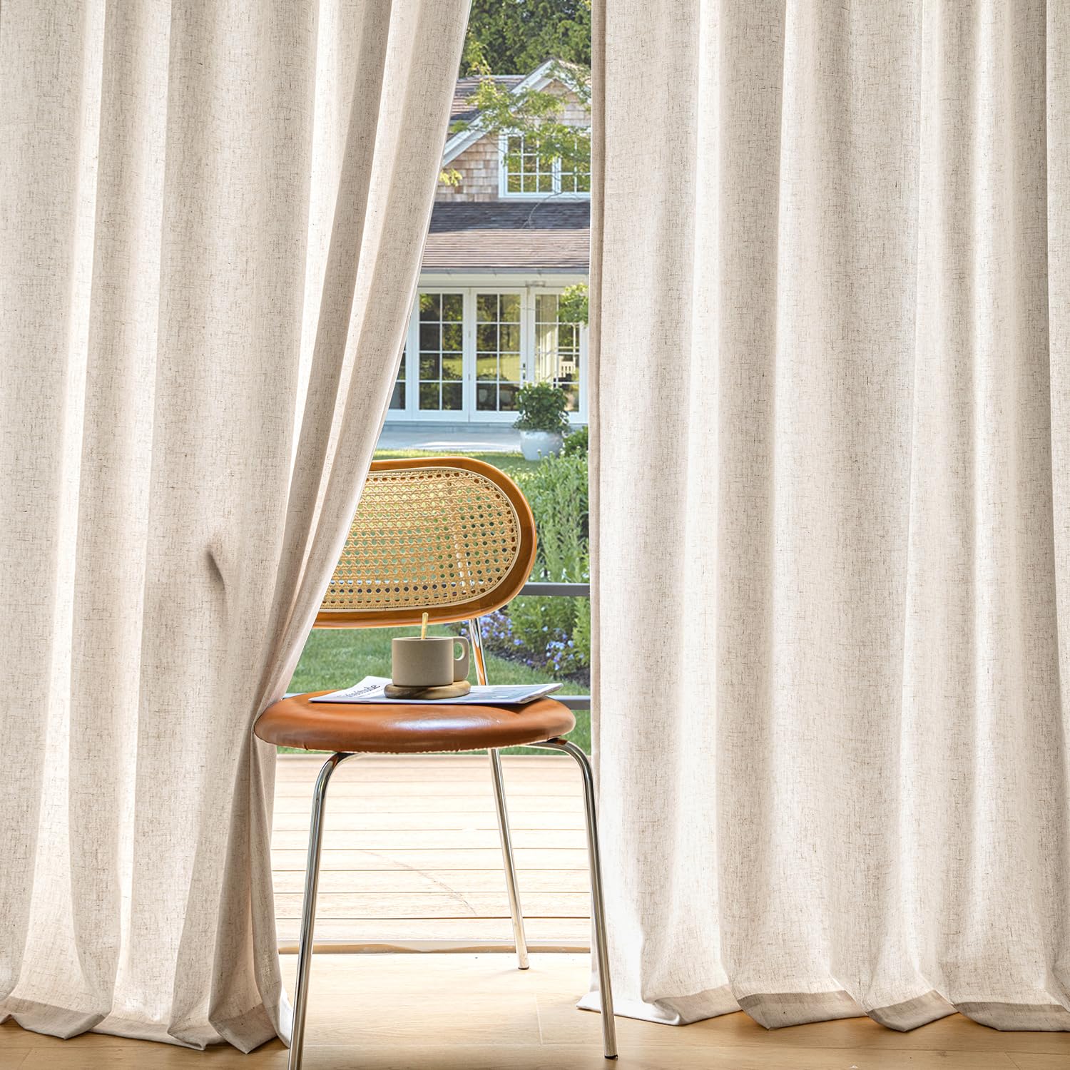 MIULEE Non-See-Through Privacy Linen Curtains 2 Panels, Light Filtering Window Curtains Farmhouse Textured Back Tab Semi Sheer Drapes for Bedroom Living Room, 52 x 84 Inches Long, Natural White
