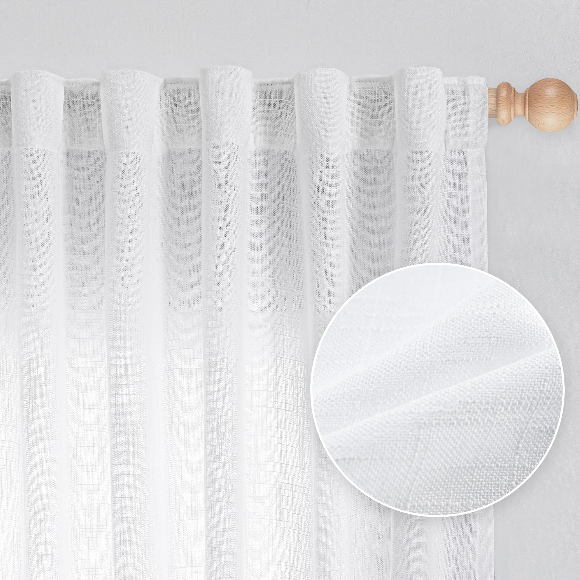 MYSKY HOME Cotton Curtains for Living Room Farmhouse Semi Sheer Light Filtering for Windows, Linen Look Texture Soft Modern Decor Country Style, 50" x 84", Light Oatmeal, 2 Panels