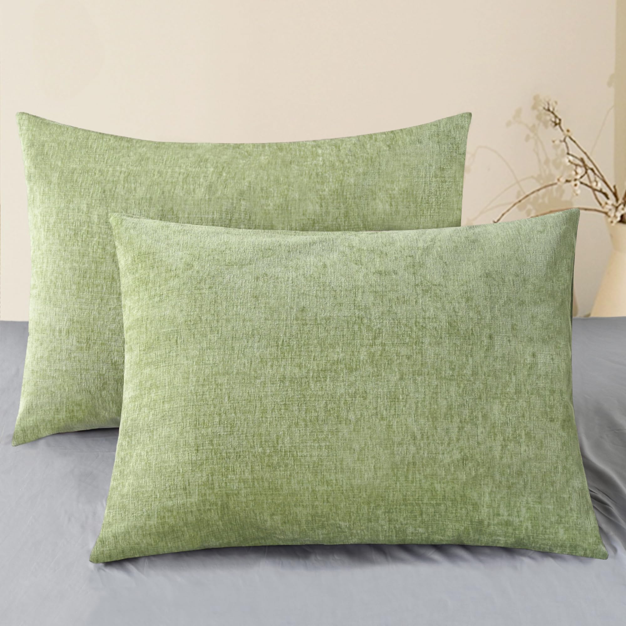 CaliTime Throw Pillow Covers Decorative 20 X 26 Inches Pack of 2 Cozy Chenille Standard Pillow Shams Cases for Couch Sofa Bed Living Room Home Living Coral