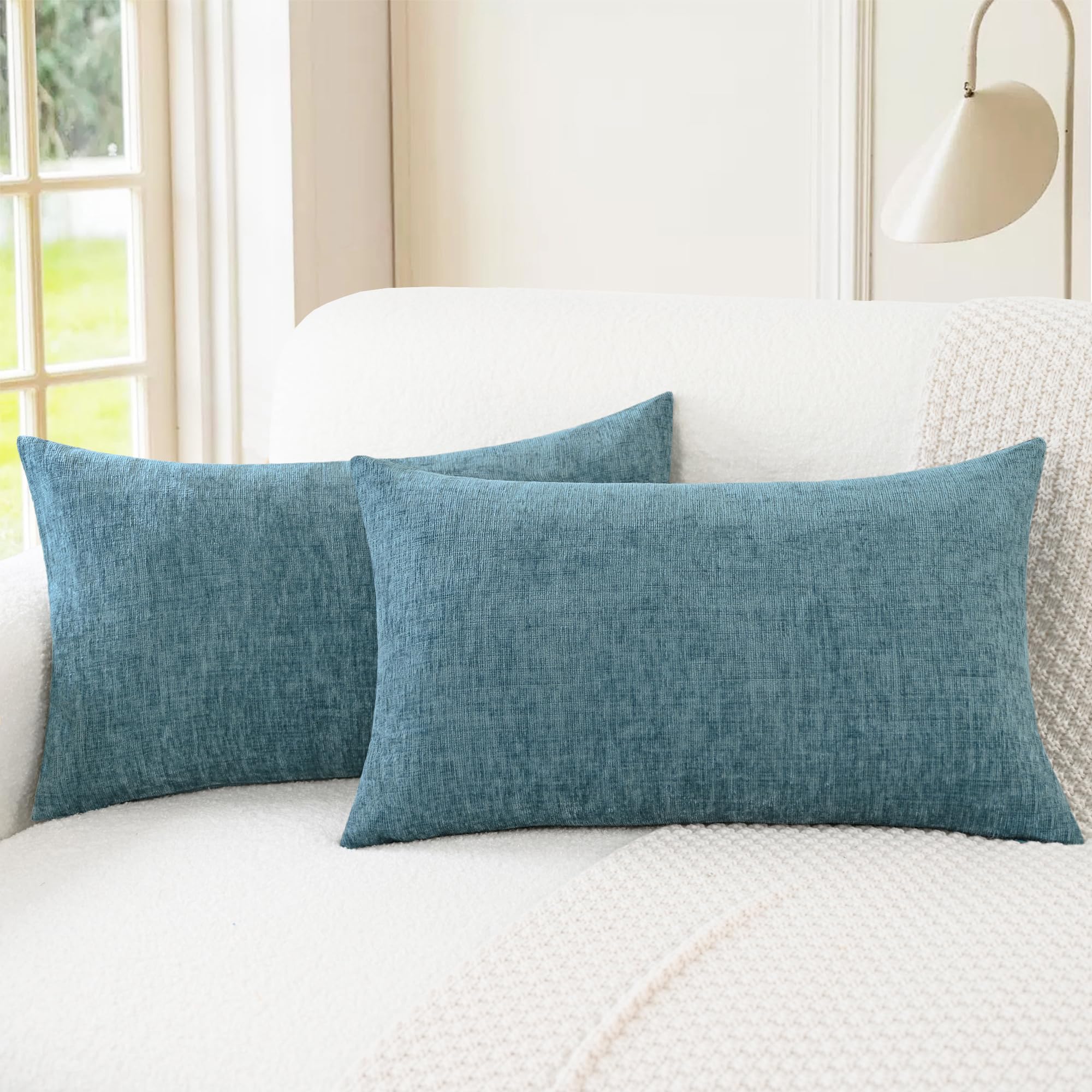 CaliTime Throw Pillow Covers Decorative 20 X 26 Inches Pack of 2 Cozy Chenille Standard Pillow Shams Cases for Couch Sofa Bed Living Room Home Living Coral