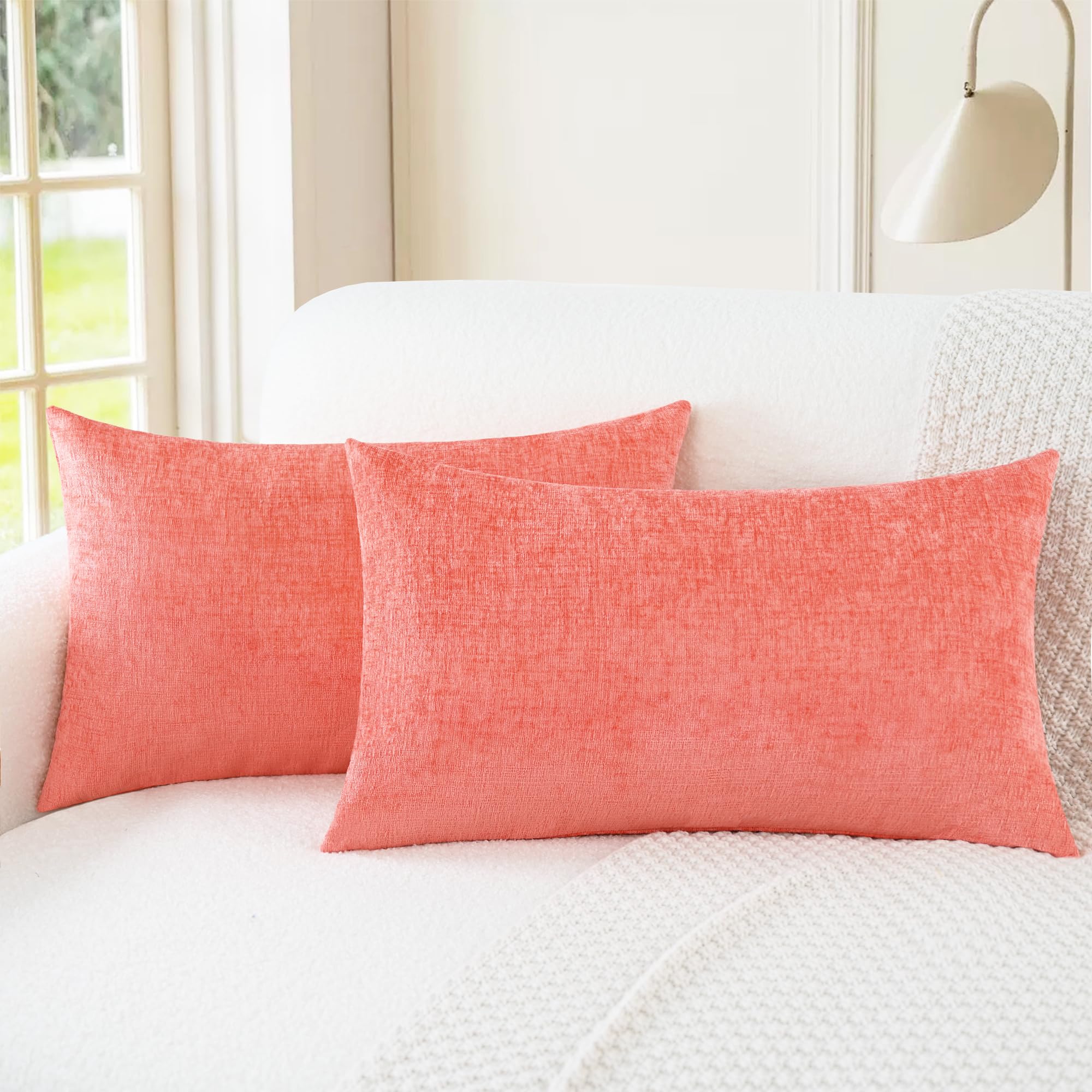 CaliTime Throw Pillow Covers Decorative 20 X 26 Inches Pack of 2 Cozy Chenille Standard Pillow Shams Cases for Couch Sofa Bed Living Room Home Living Coral