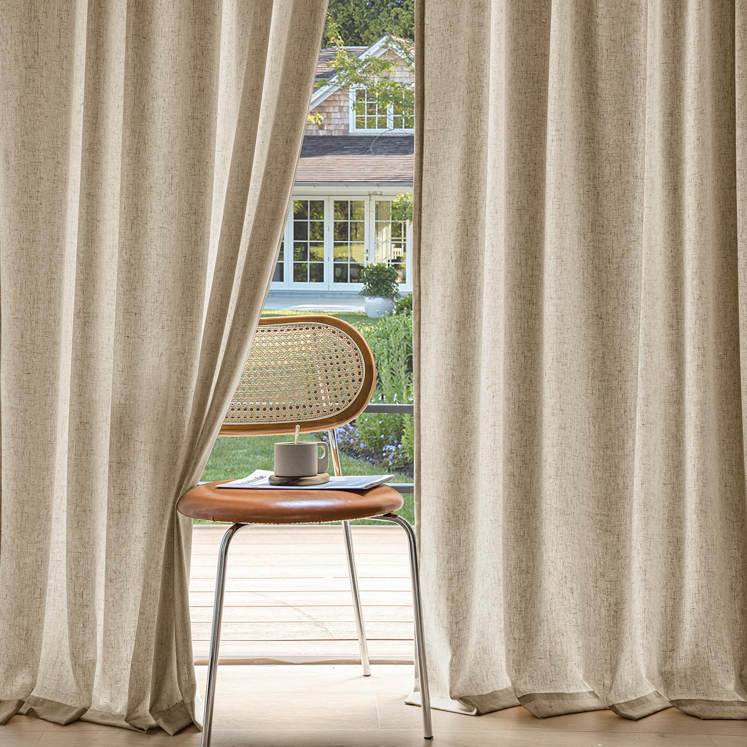 MIULEE Non-See-Through Privacy Linen Curtains 2 Panels, Light Filtering Window Curtains Farmhouse Textured Back Tab Semi Sheer Drapes for Bedroom Living Room, 52 x 84 Inches Long, Natural White