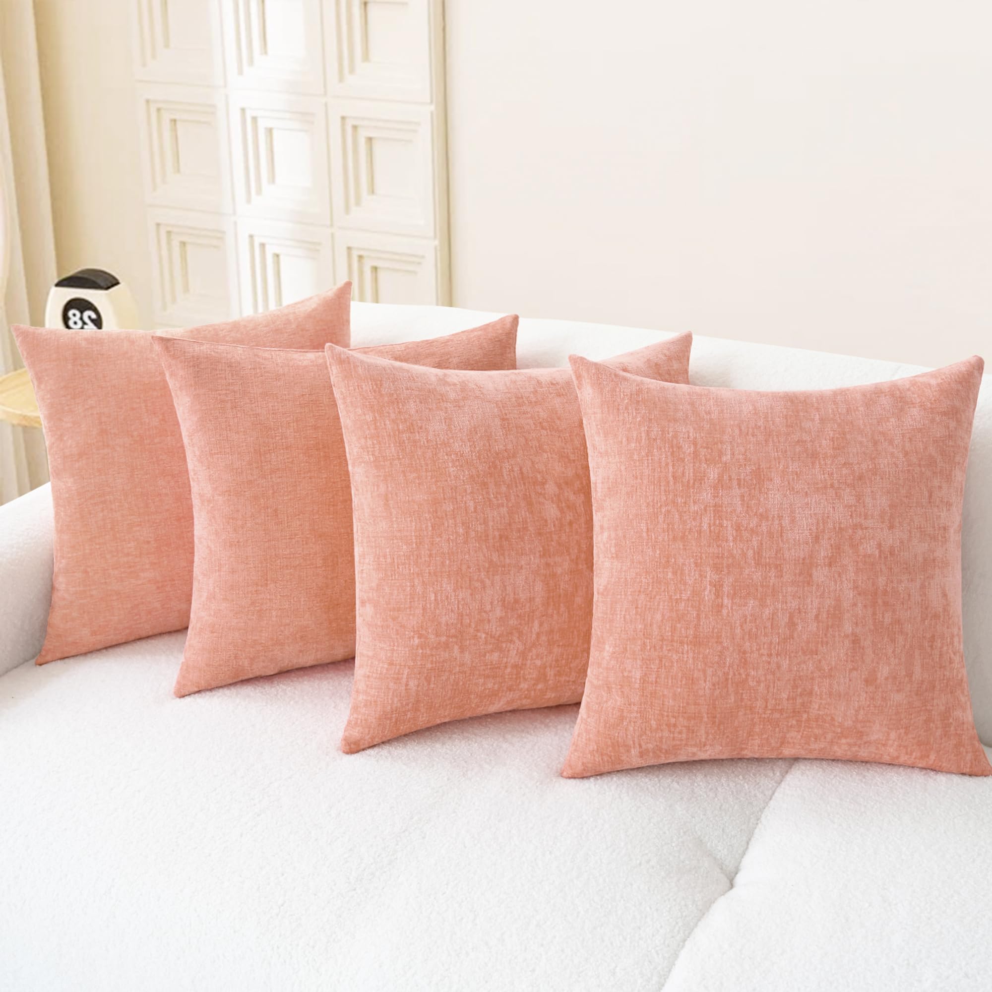 CaliTime Throw Pillow Covers Decorative 20 X 26 Inches Pack of 2 Cozy Chenille Standard Pillow Shams Cases for Couch Sofa Bed Living Room Home Living Coral