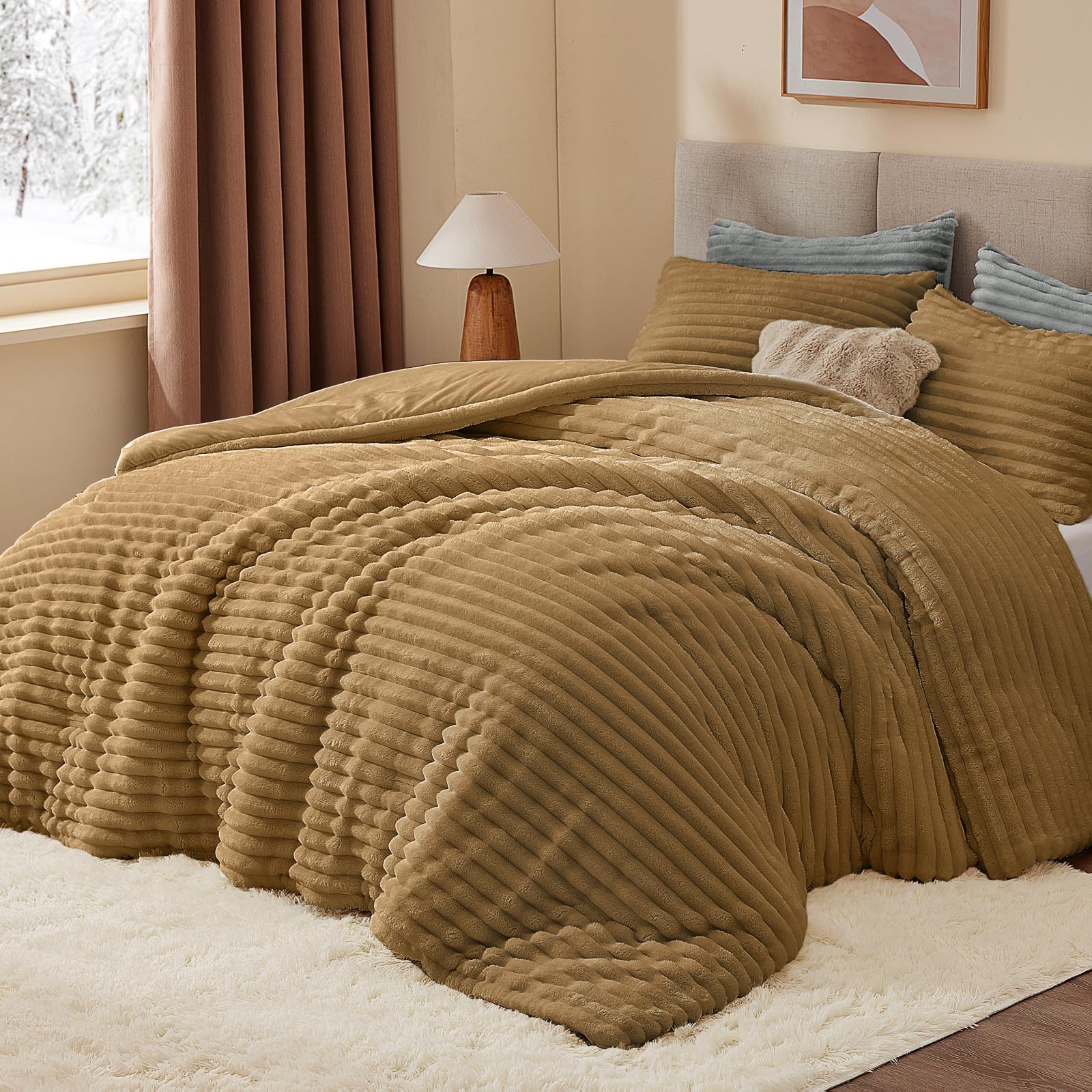 BEDELITE Fleece Twin Comforter Set -Super Soft & Warm Fluffy Coral Bedding, Luxury Fuzzy Heavy Bed Set for Winter with 1 Pillow case